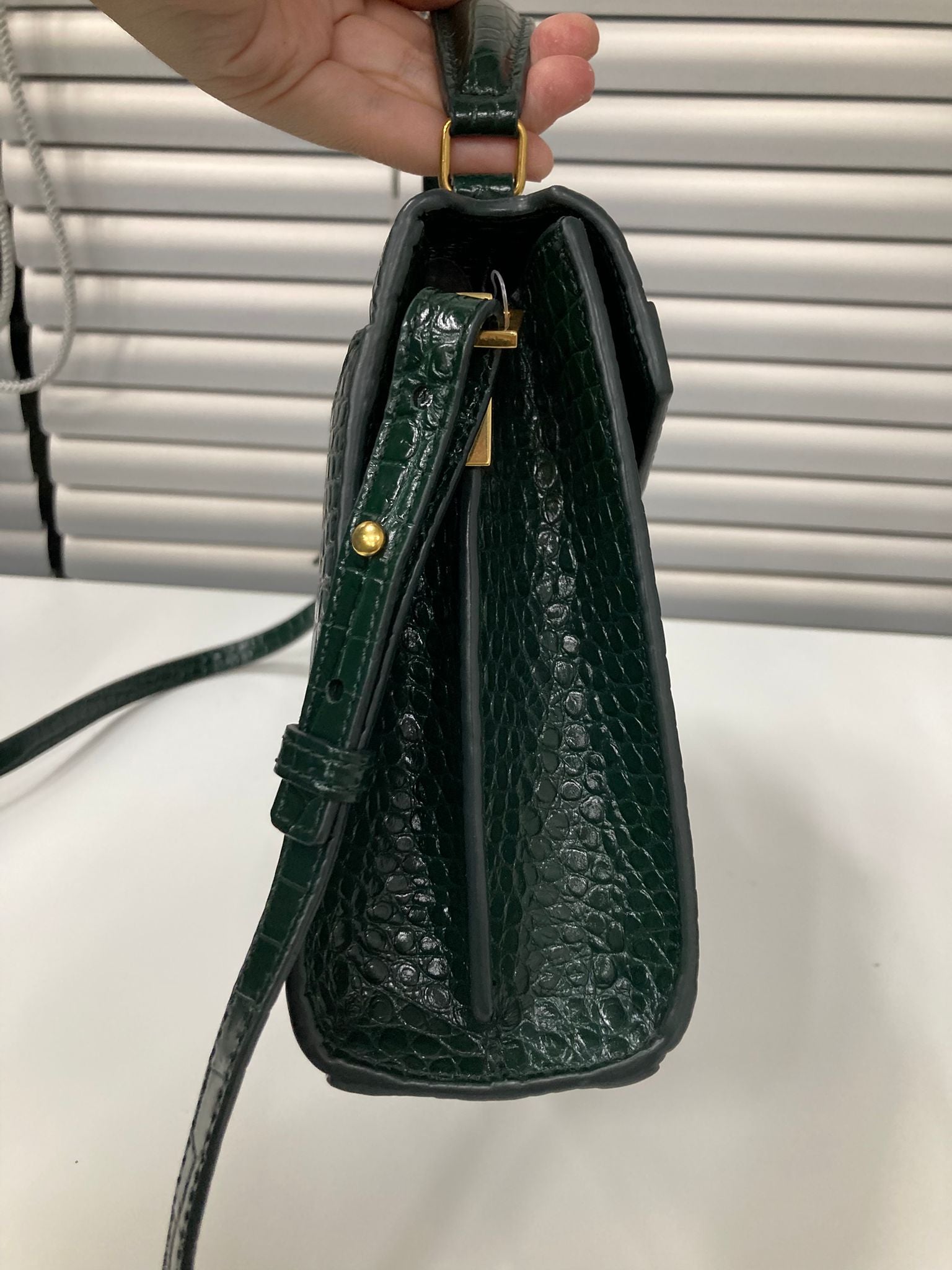 Saint laurent cassandra top handle verde efecto cocodrilo