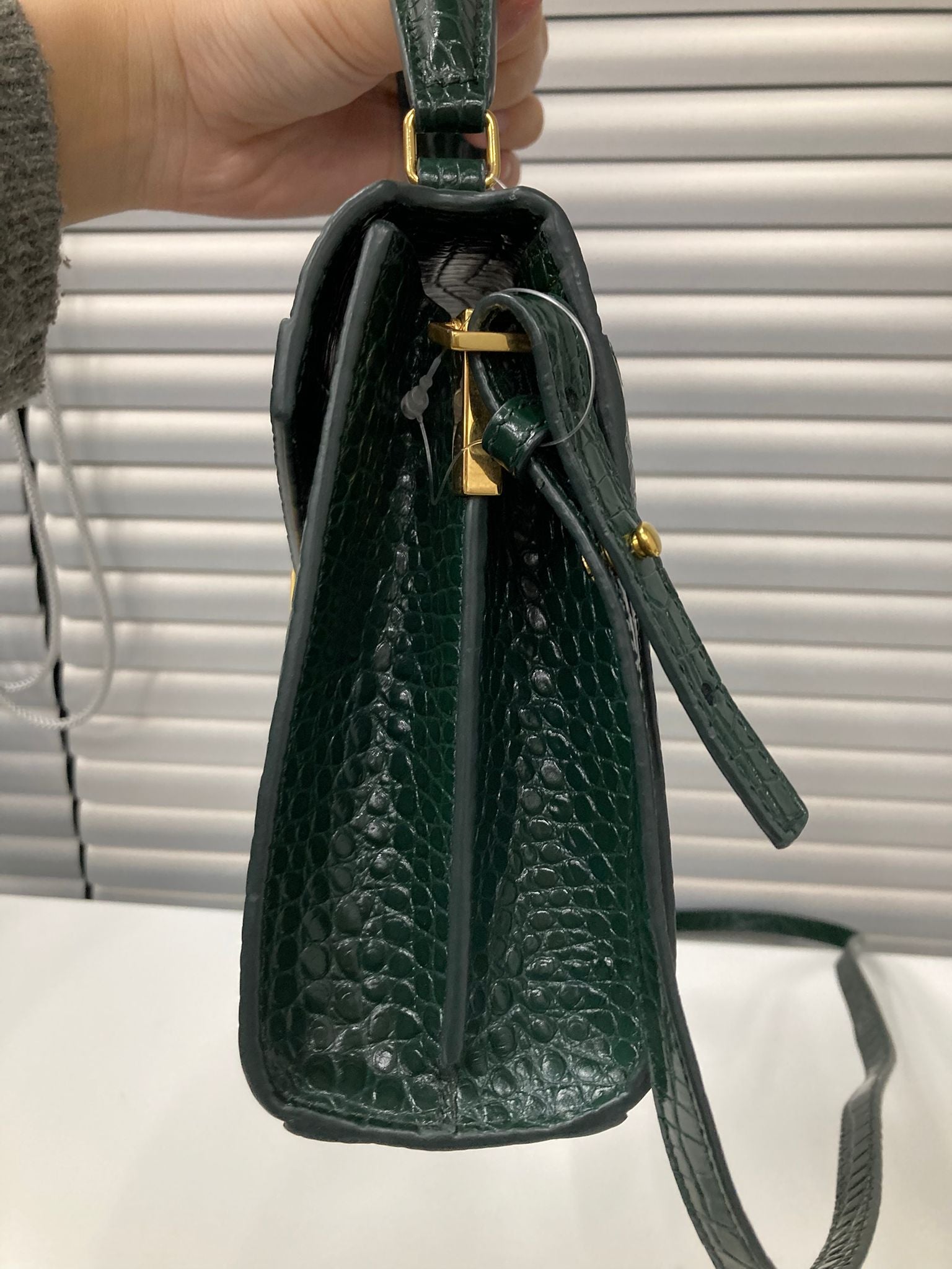 Saint laurent cassandra top handle verde efecto cocodrilo