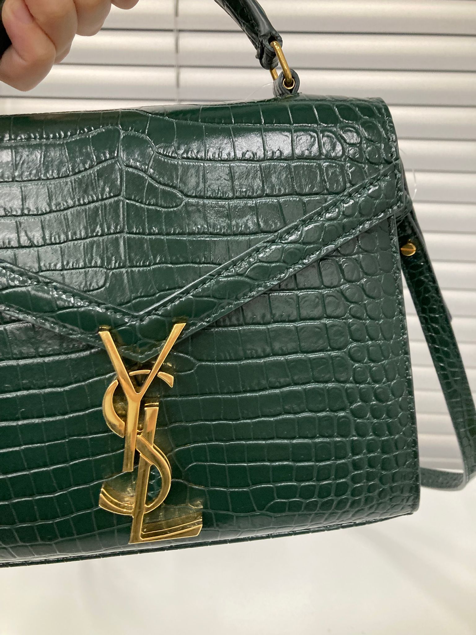 Saint laurent cassandra top handle verde efecto cocodrilo