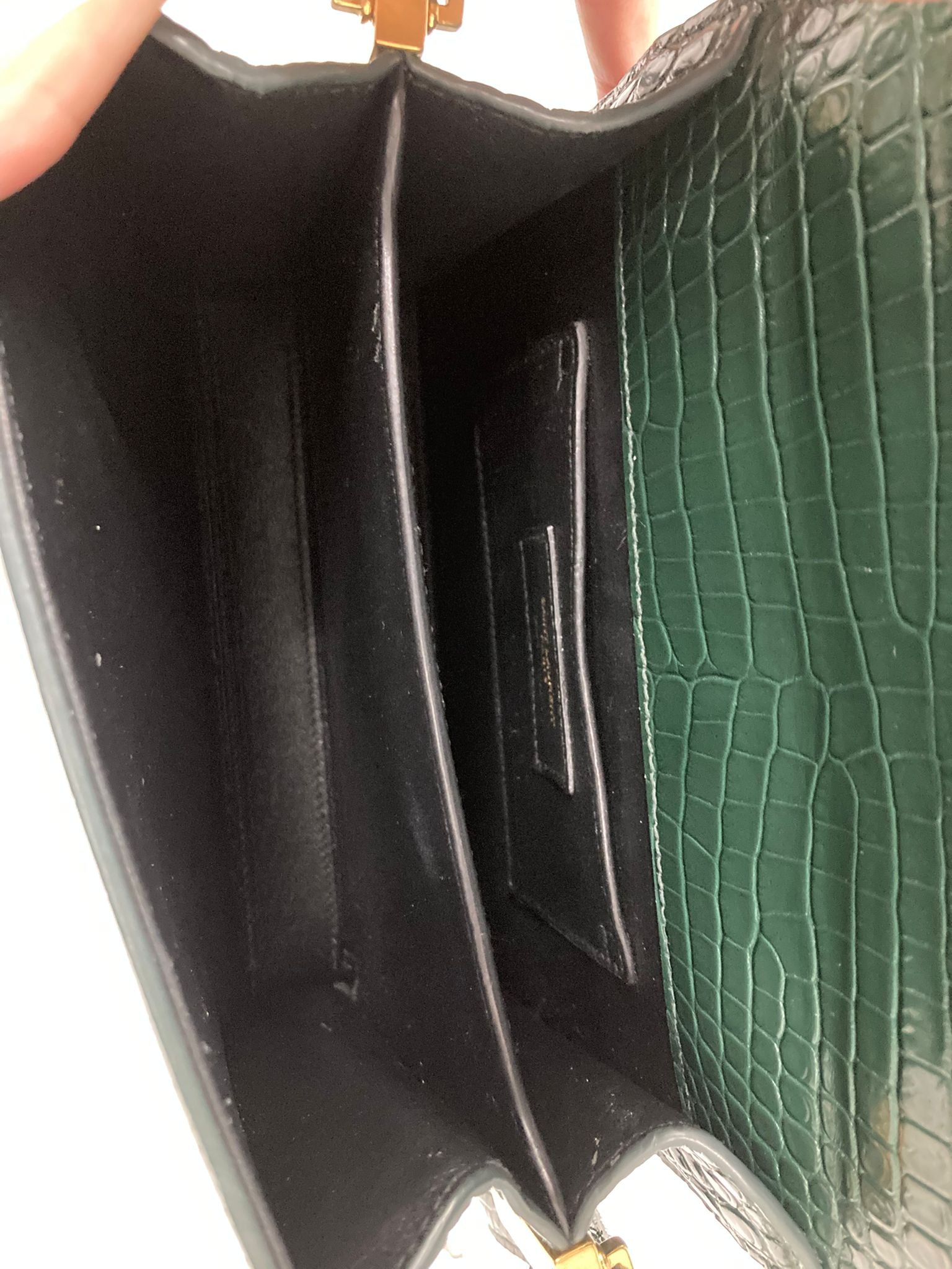 Saint laurent cassandra top handle verde efecto cocodrilo