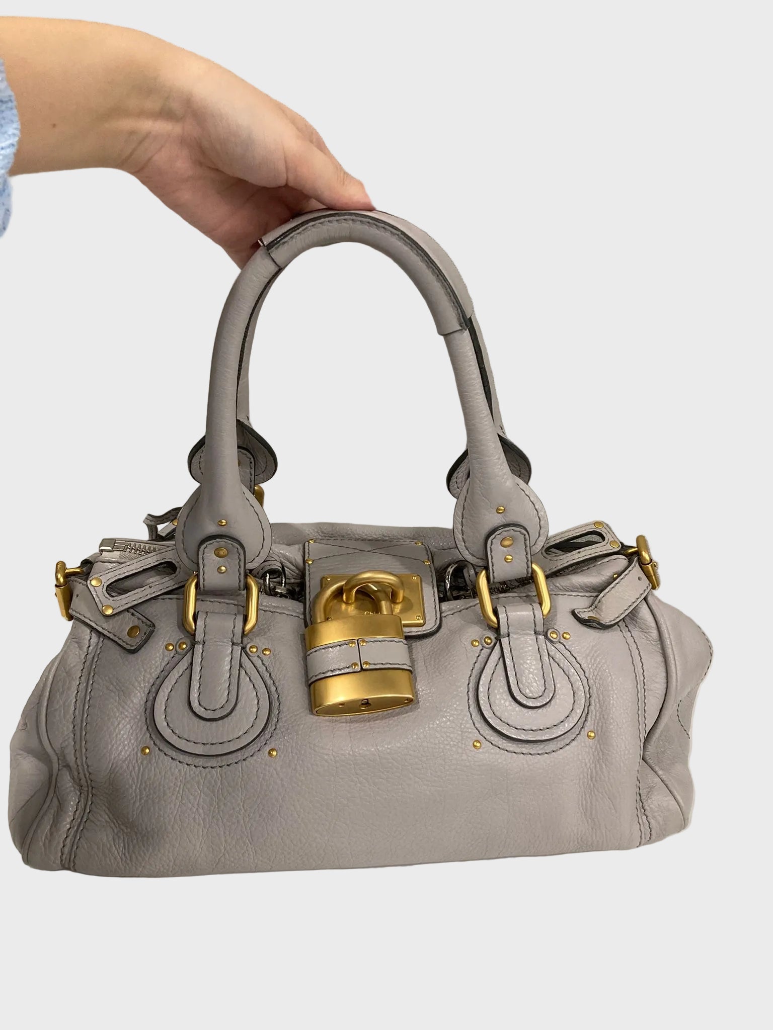 Chloé Paddington Medium Piel gris beige (greige) Candado Icono