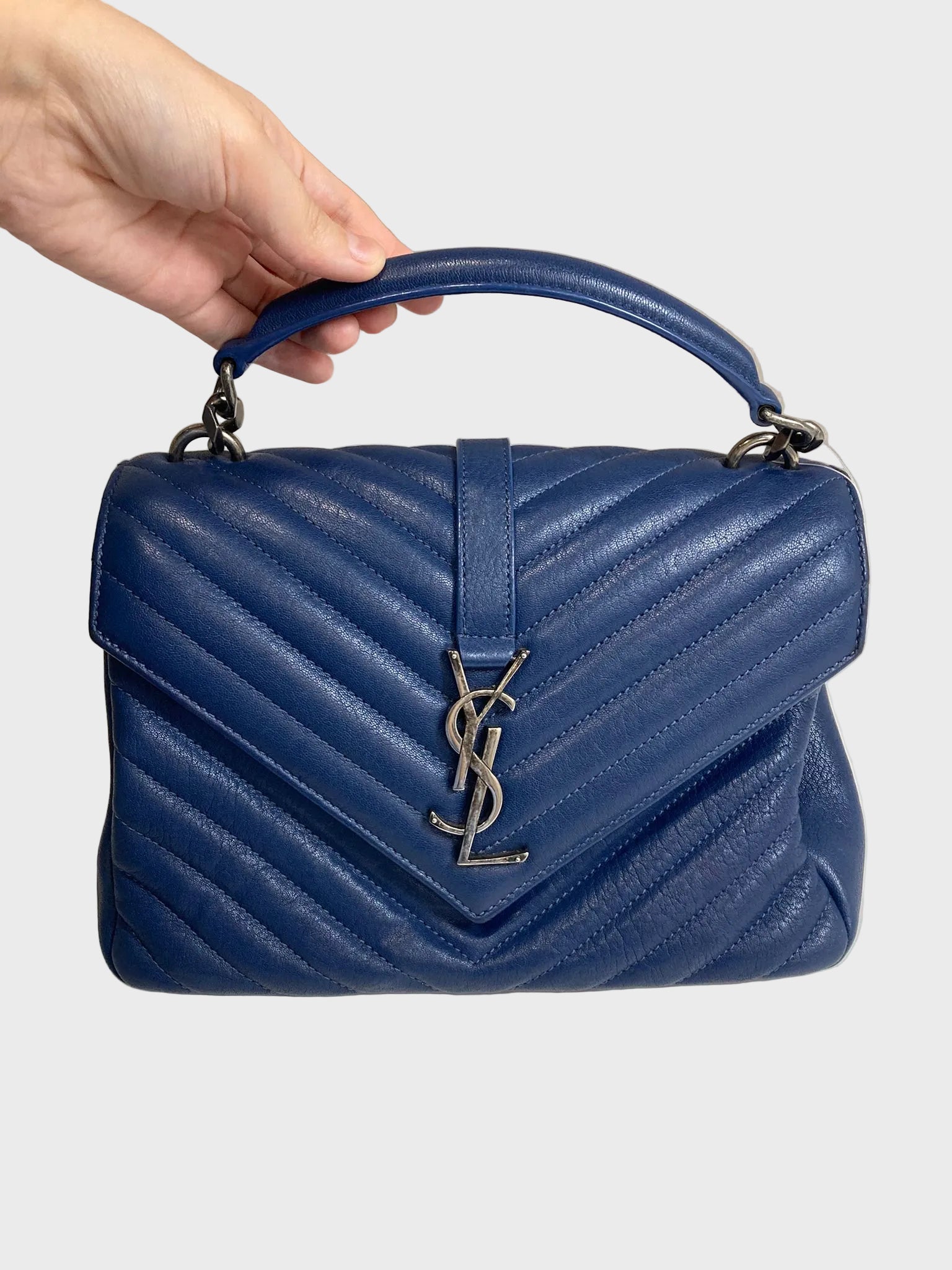 Saint Laurent College Small Azul navy Piel Top Handle