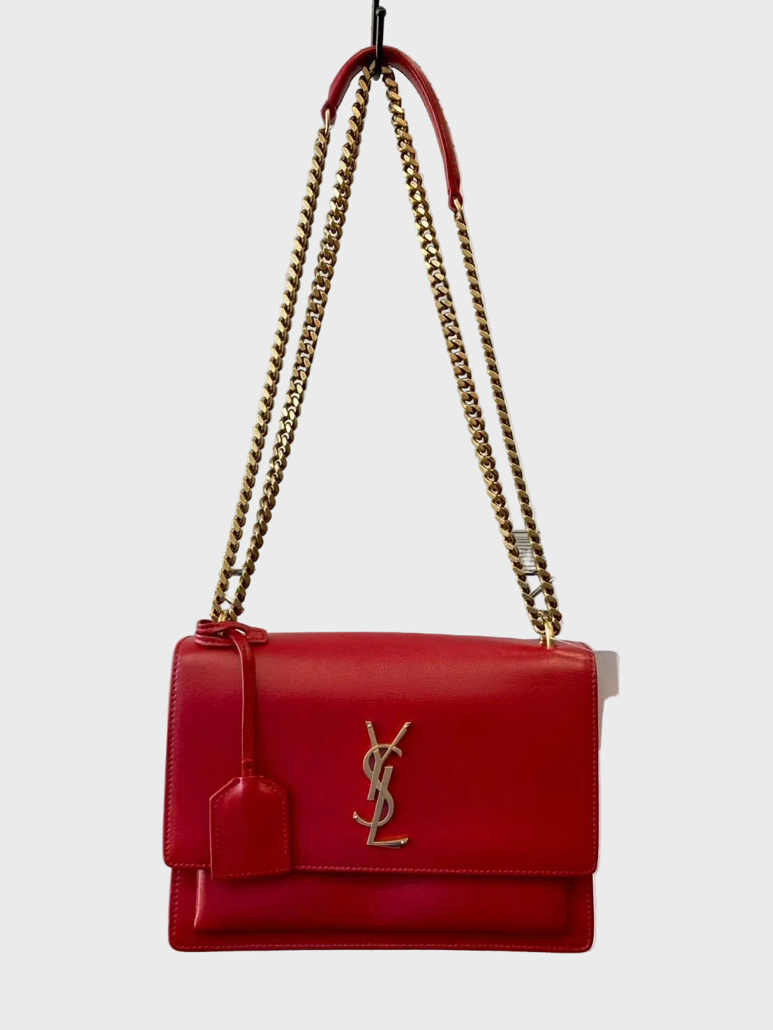 Saint Laurent Sunset Chain Shoulder Bag Red Leather