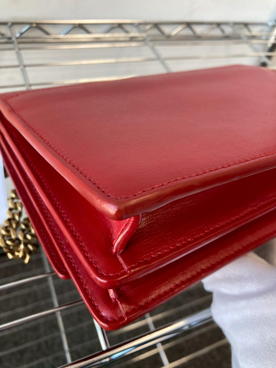 Saint Laurent Sunset Chain Shoulder Bag Red Leather