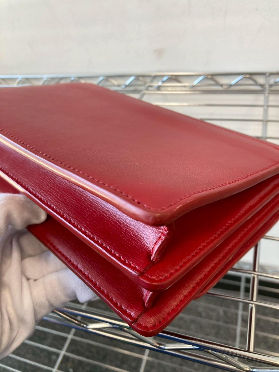 Saint Laurent Sunset Chain Shoulder Bag Red Leather