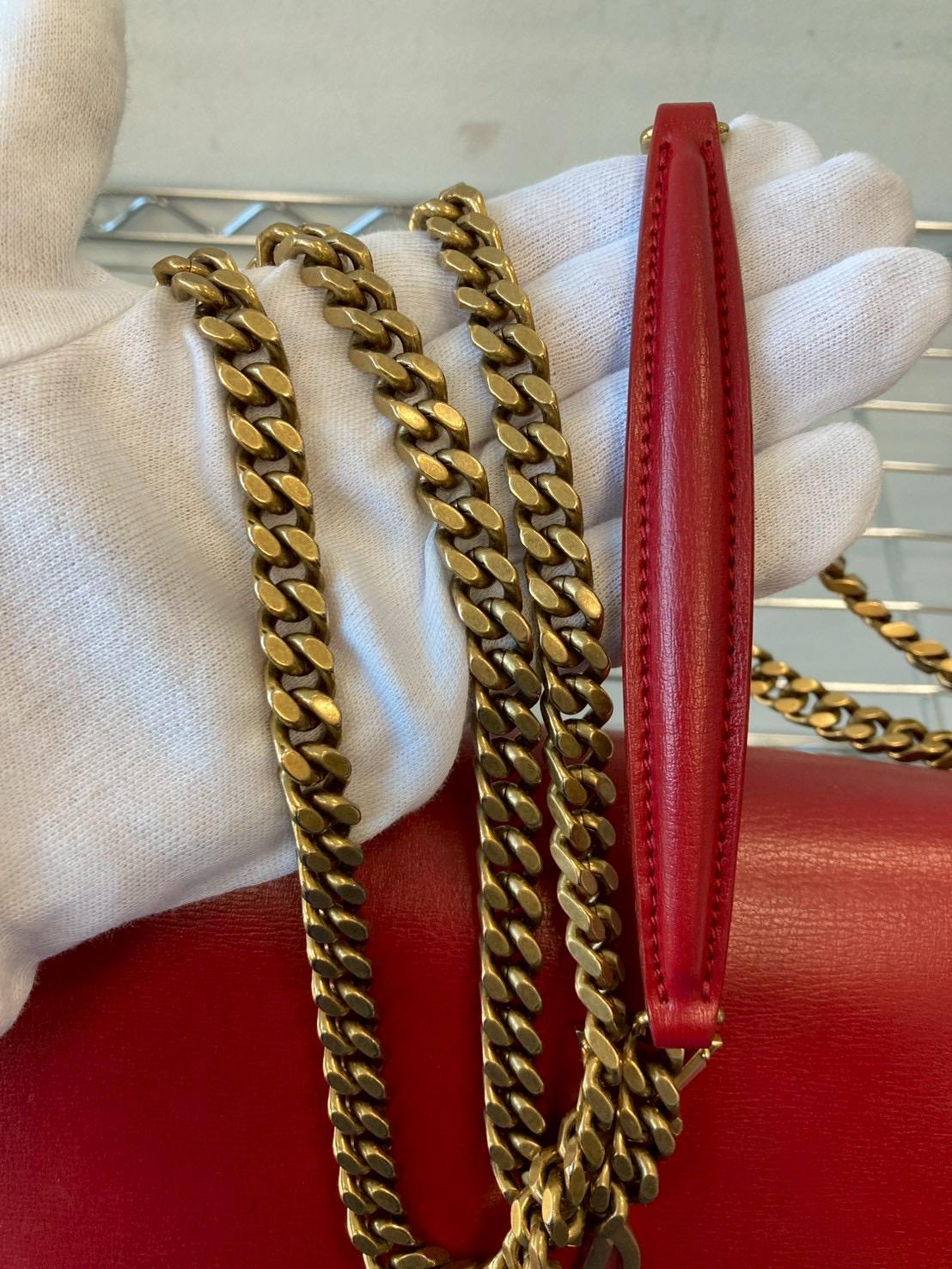 Saint Laurent Sunset Chain Shoulder Bag Red Leather