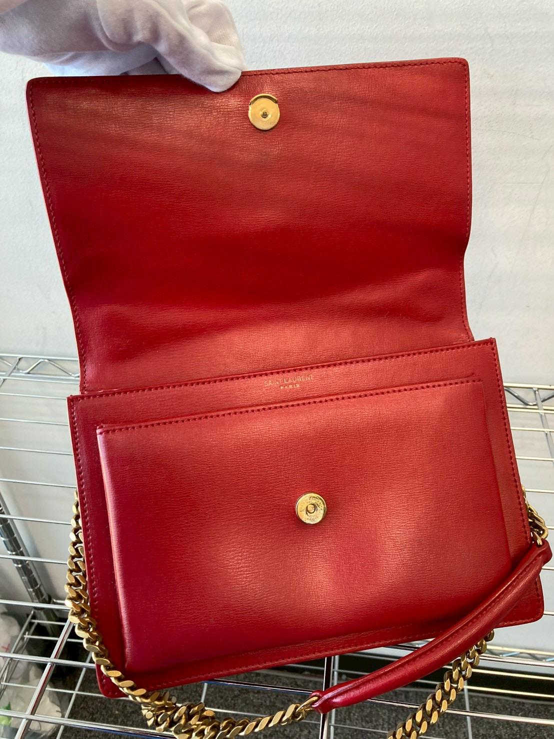 Saint Laurent Sunset Chain Shoulder Bag Red Leather