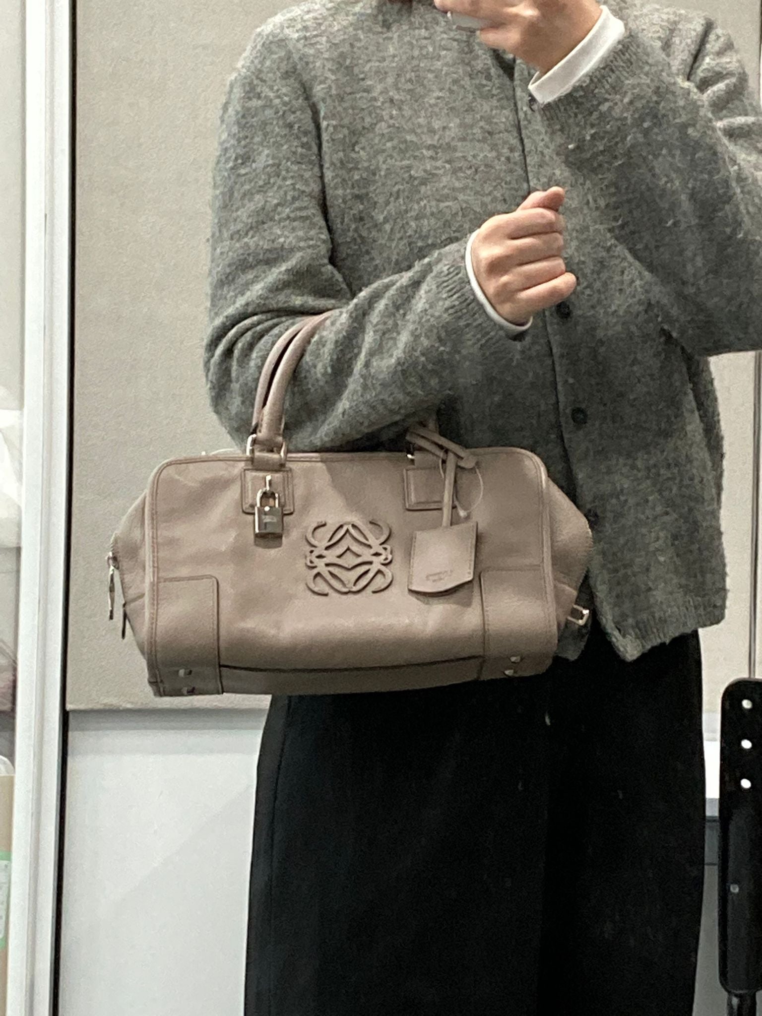 Loewe Amazona 28 piel greige con herrajes plata