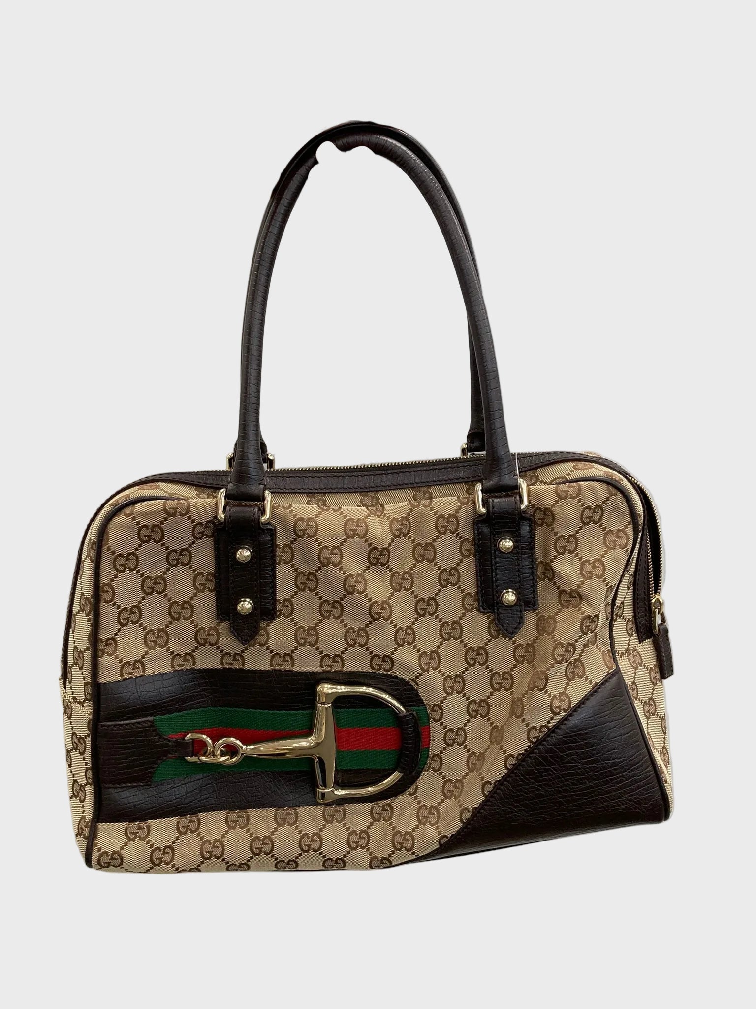 Gucci Hasler Horsebit GG Canvas Shoulder Bag