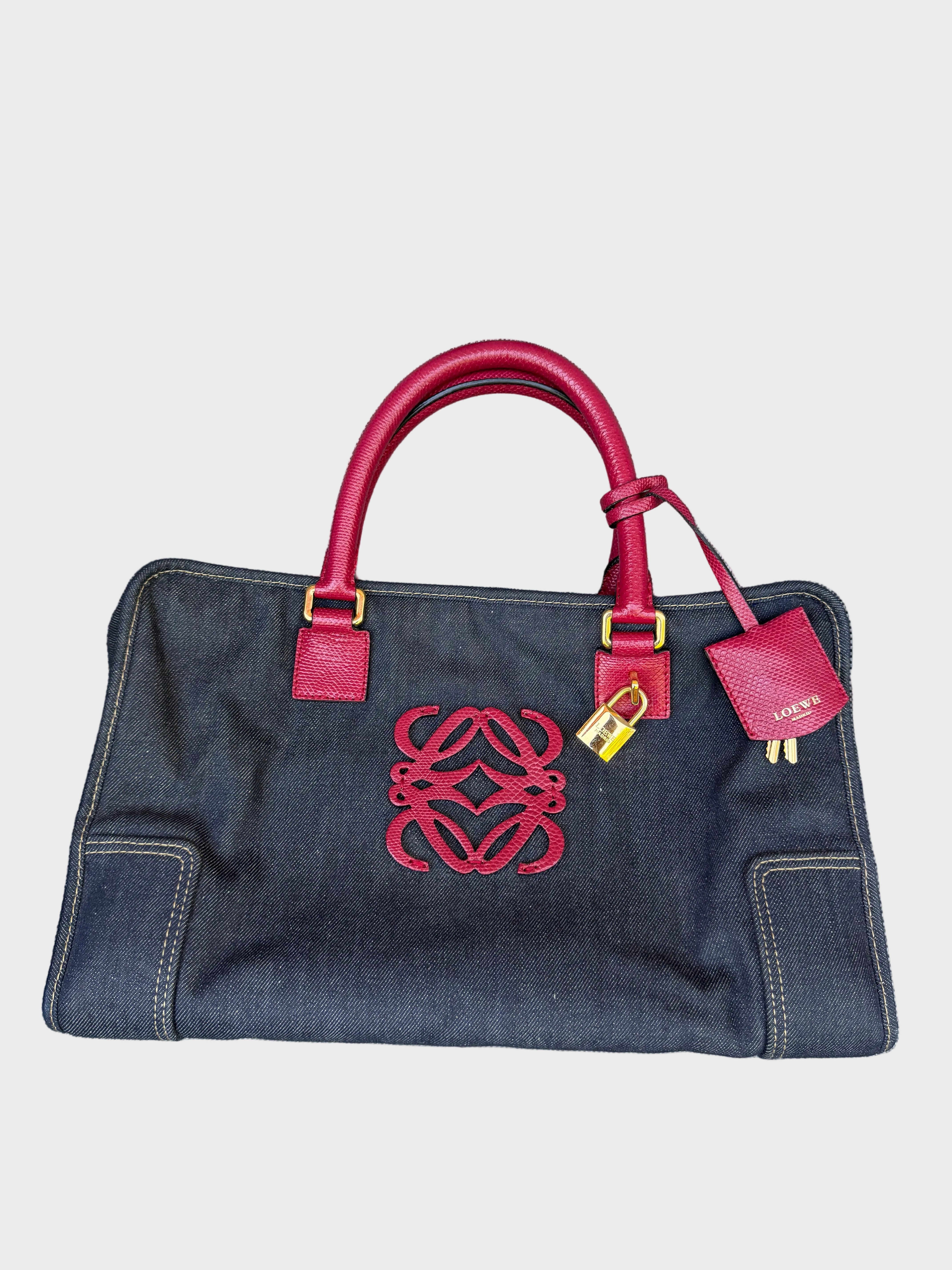 Loewe Amazona 36 Denim y Piel Rosa Efecto Lagarto