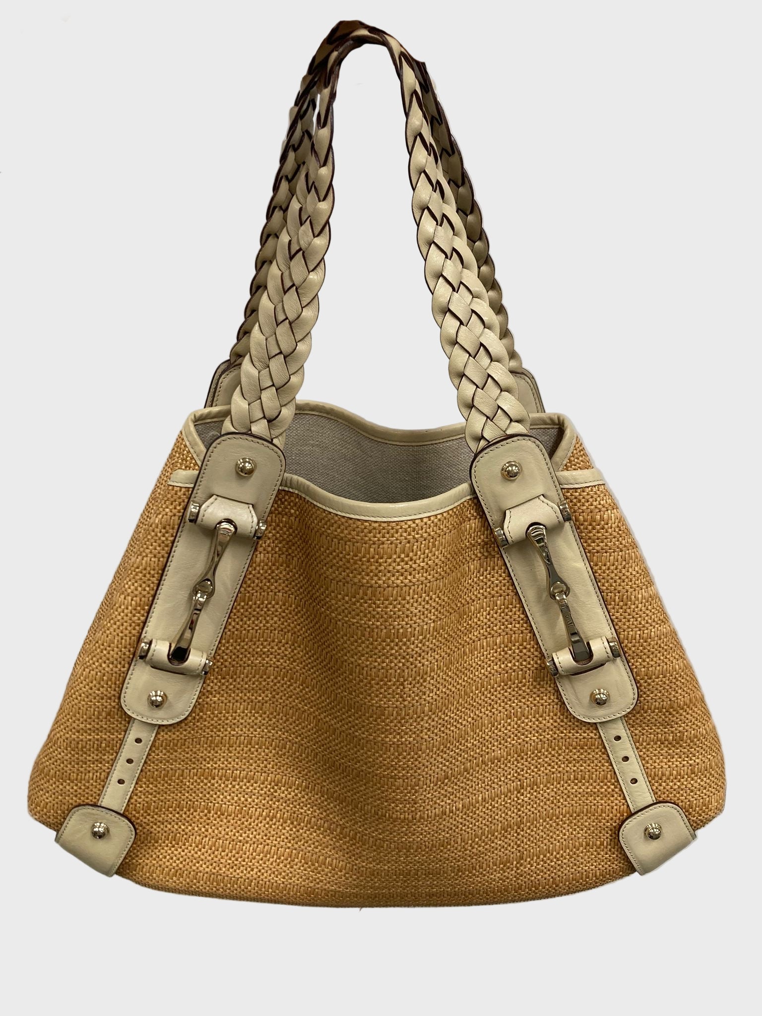Gucci Horsebit Tote Bag en rafia y piel beige trenzada