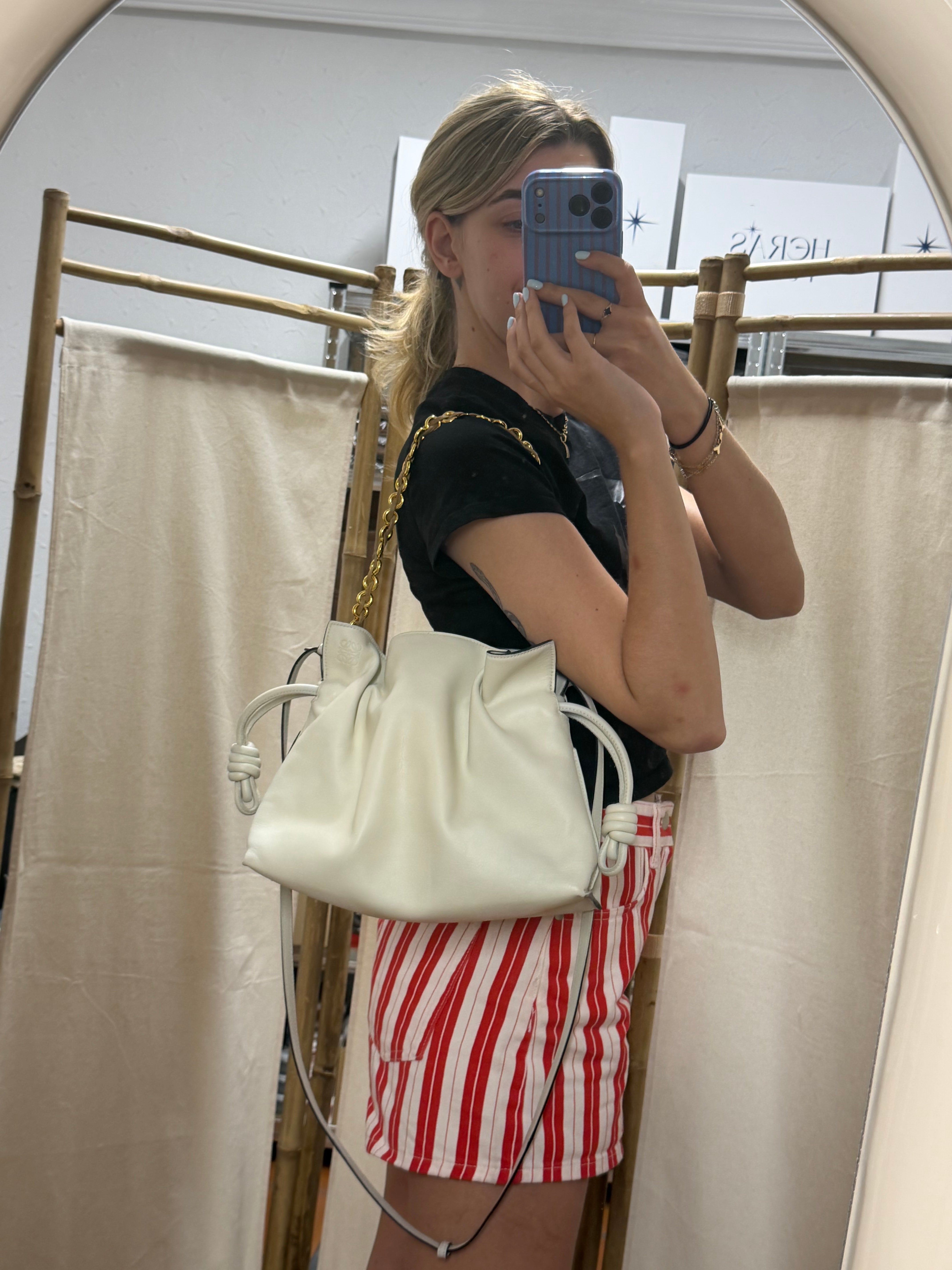 Loewe Flamenco Mediano Piel Blanco Roto