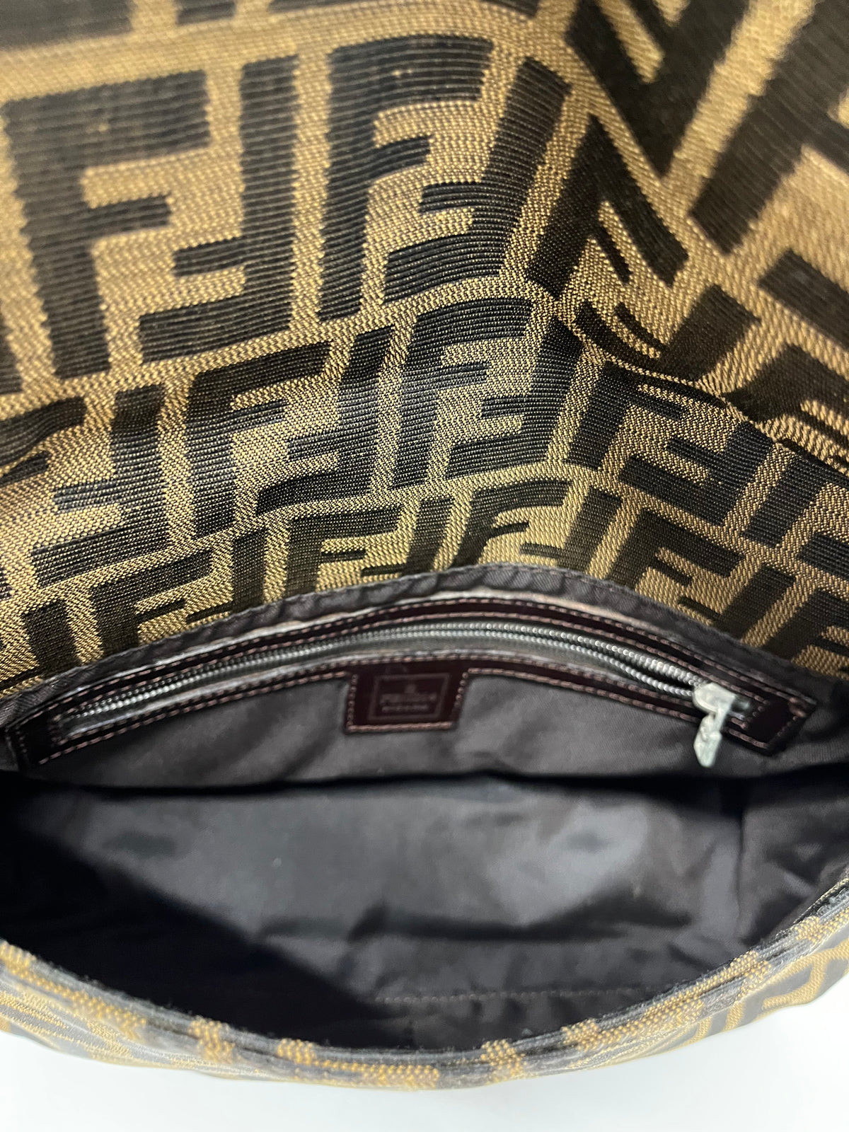 Fendi Mamma Baguette Lona Zucca y Piel Marrón