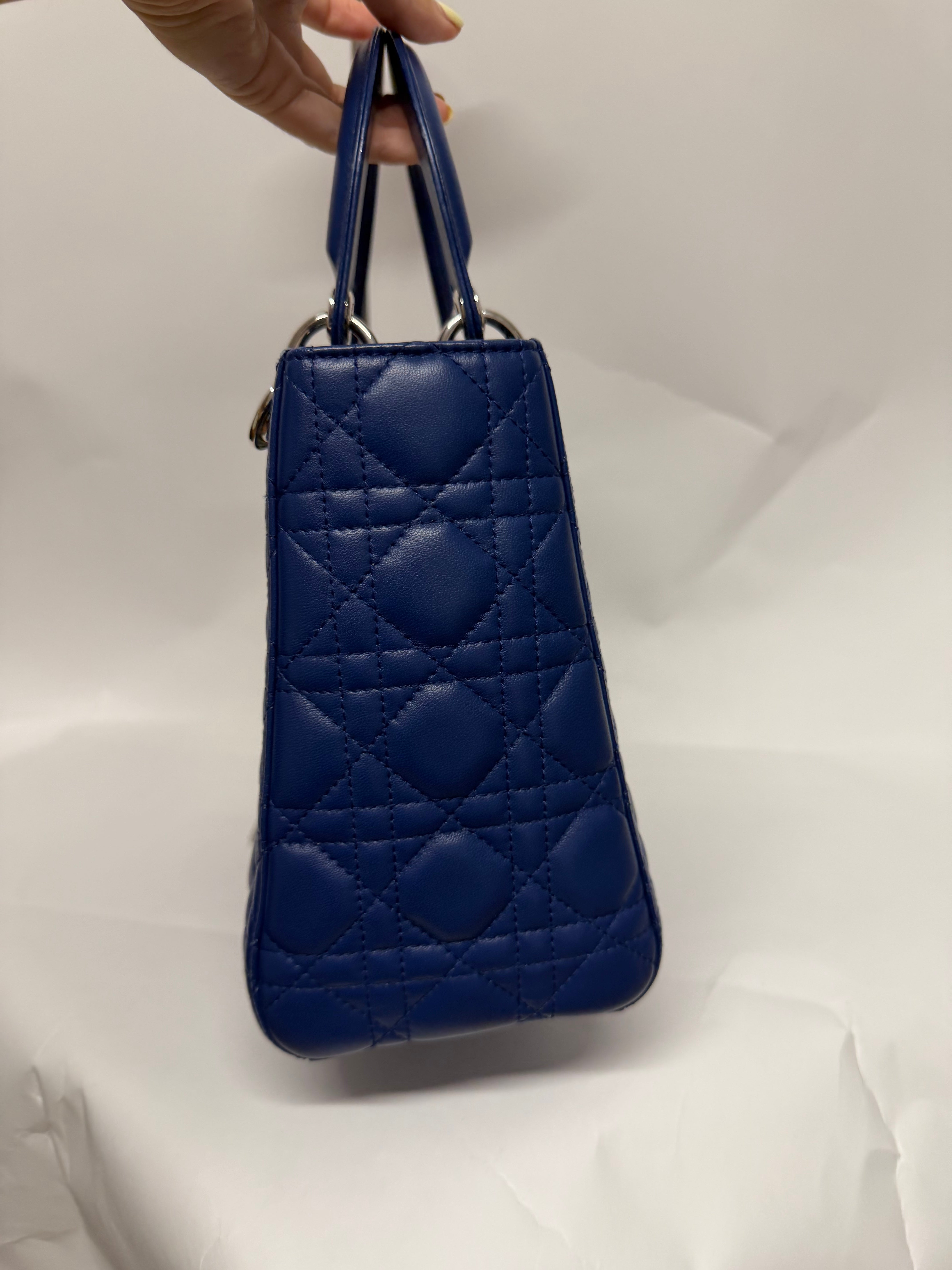 Christian Dior Lady Dior Mediano Azul Lambskin Cannage