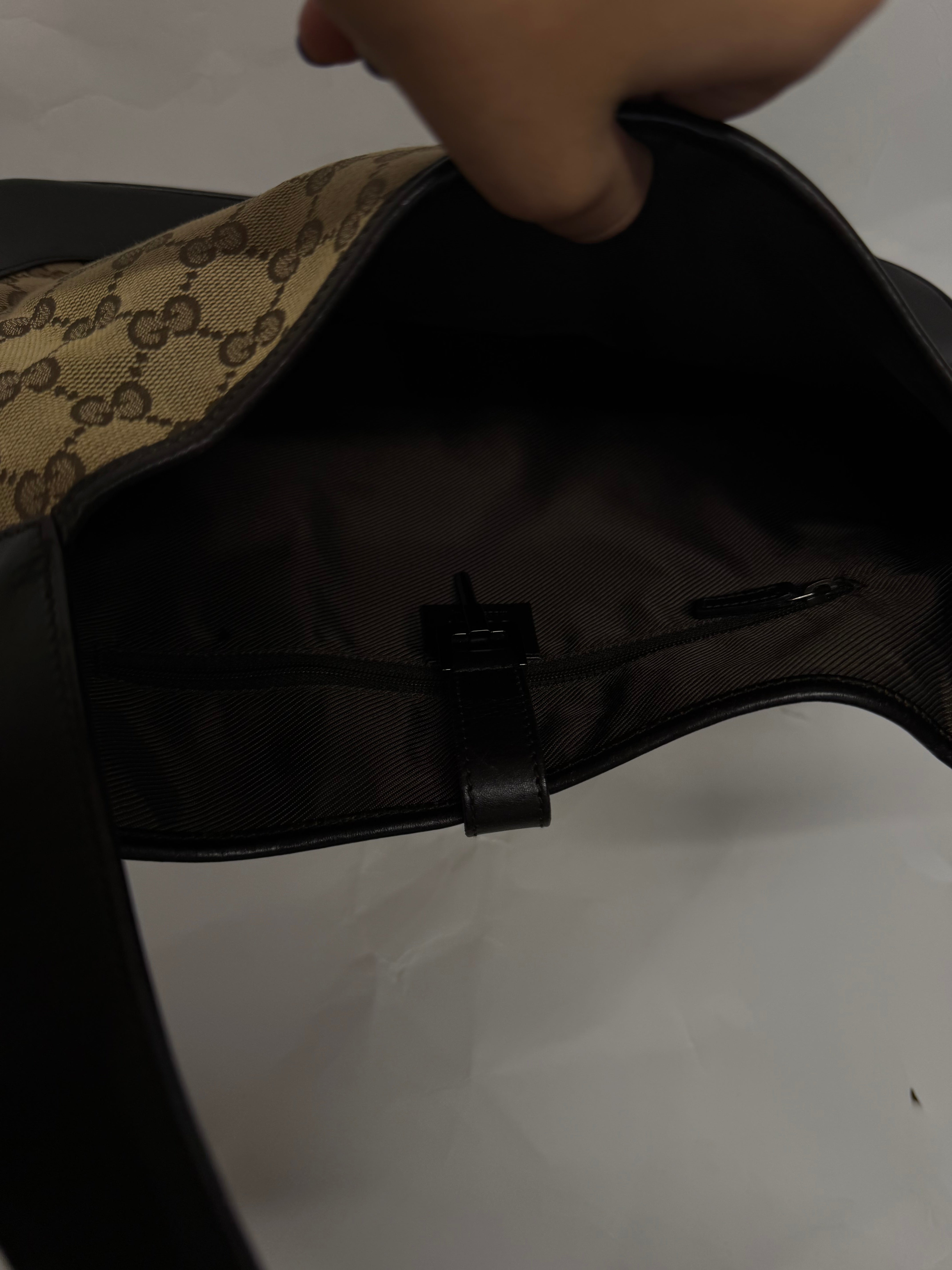 Gucci Jackie Grande Clásico Vintage | GG Canvas & Piel Marrón Oscuro