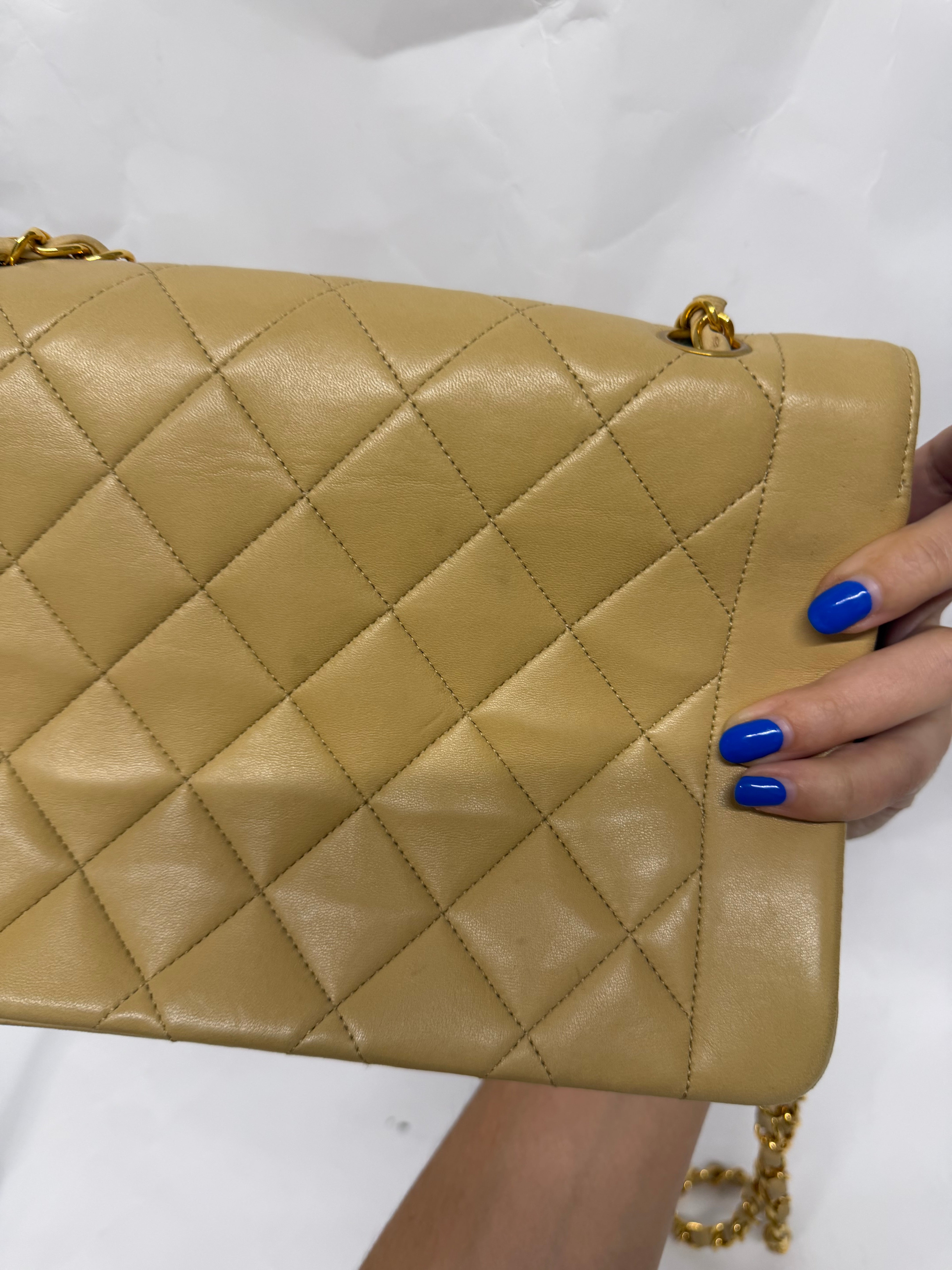 Chanel Diana Matelassé Lambskin Chain Shoulder Bag | Beige
