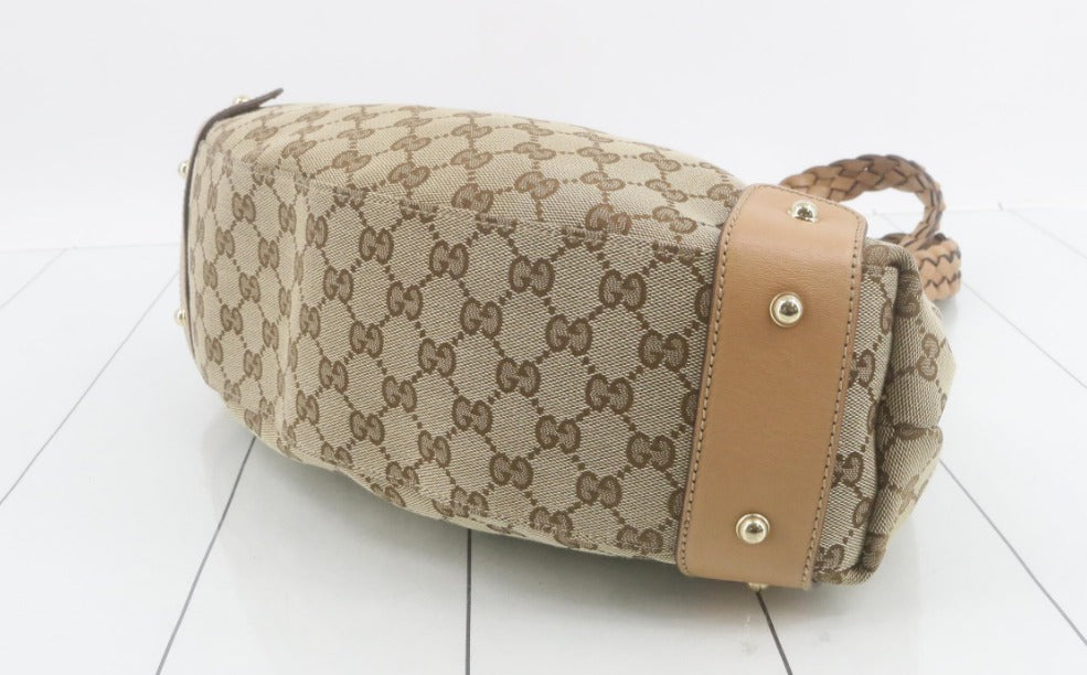 Gucci Pelham GG Canvas Beige & Camel Piel trenzada Mediano
