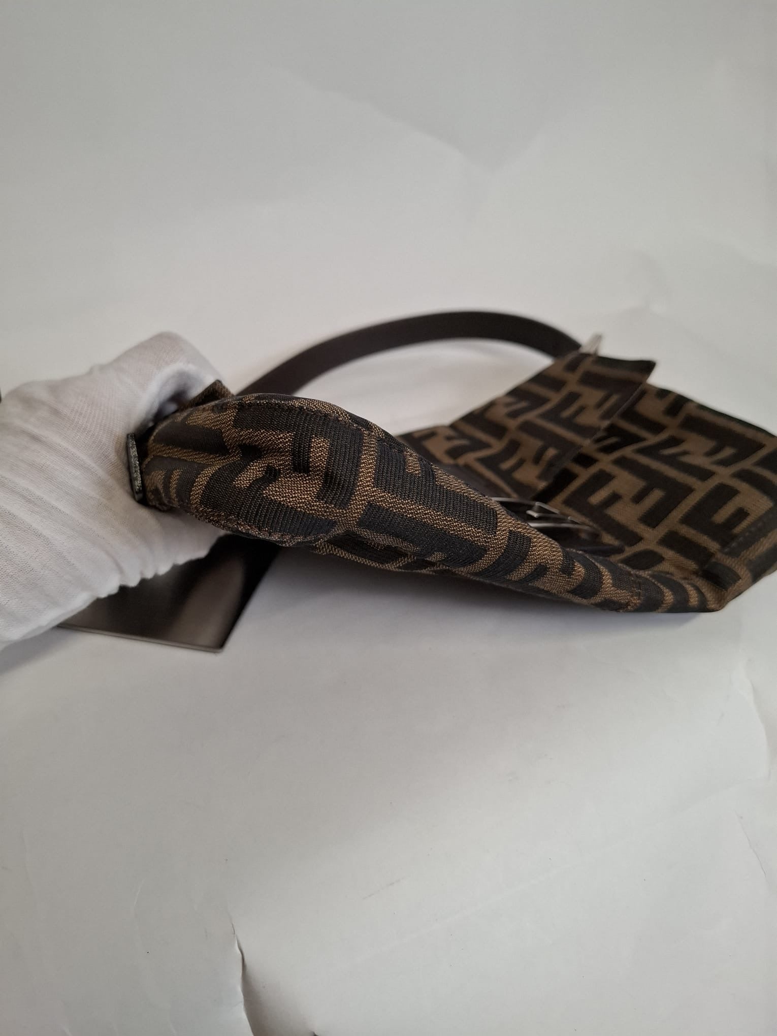 Fendi Mamma Baguette Lona Zucca y Piel Marrón