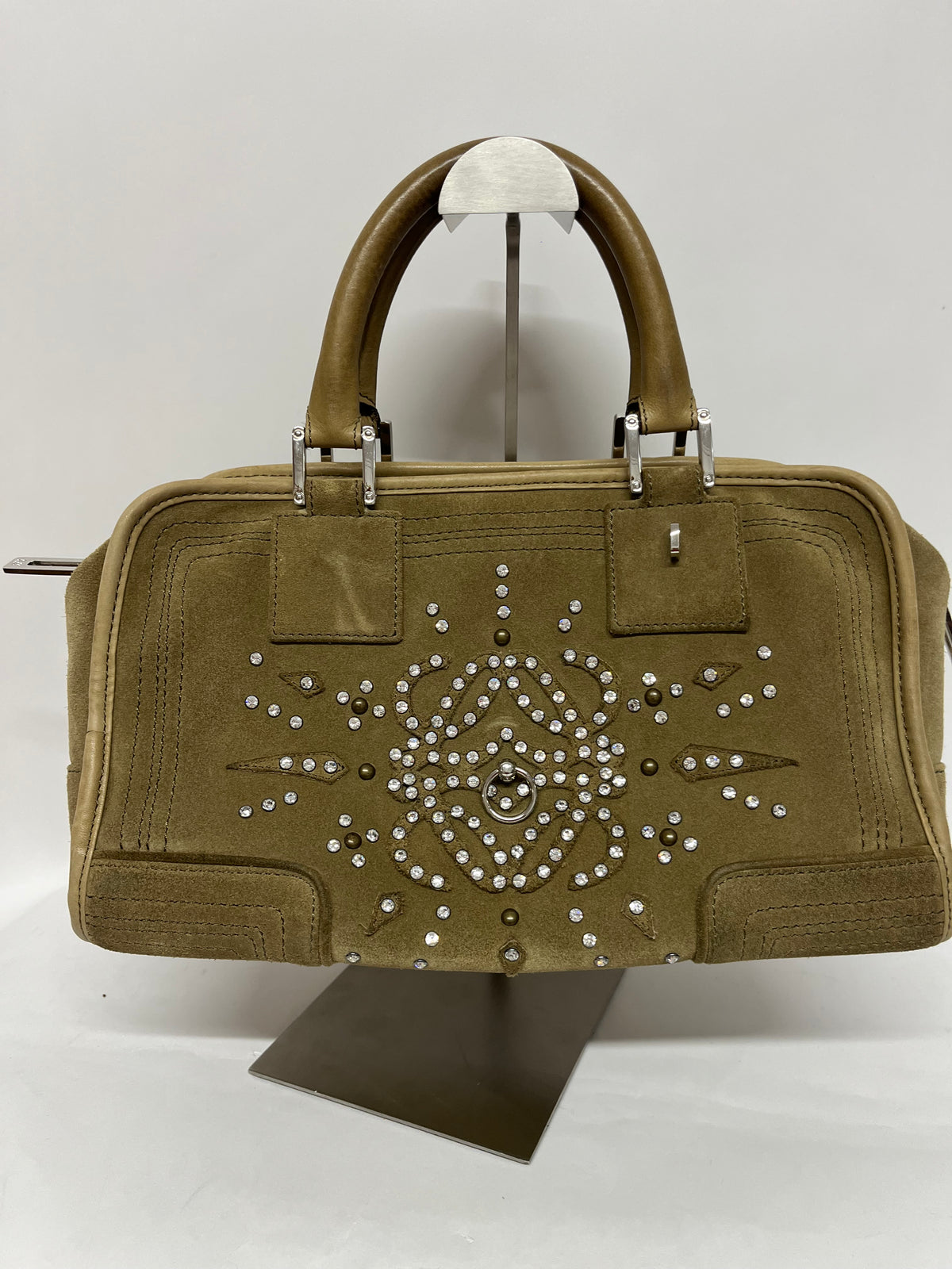 Loewe Amazona 28 Ante Caqui con Cristales de Swarovski · Herrajes Plata