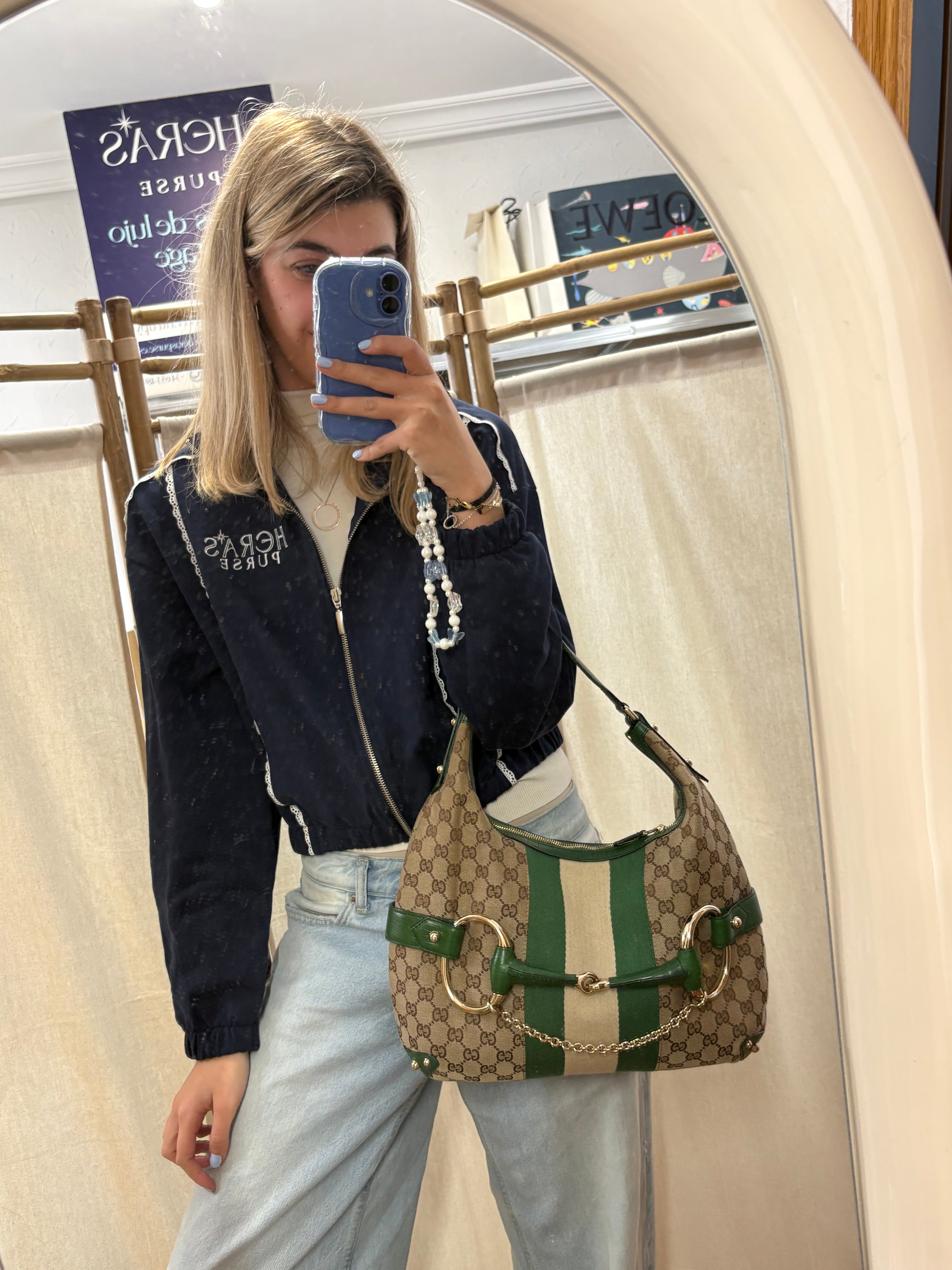 Gucci Horsebit Hobo chain large GG Canvas Verde Web