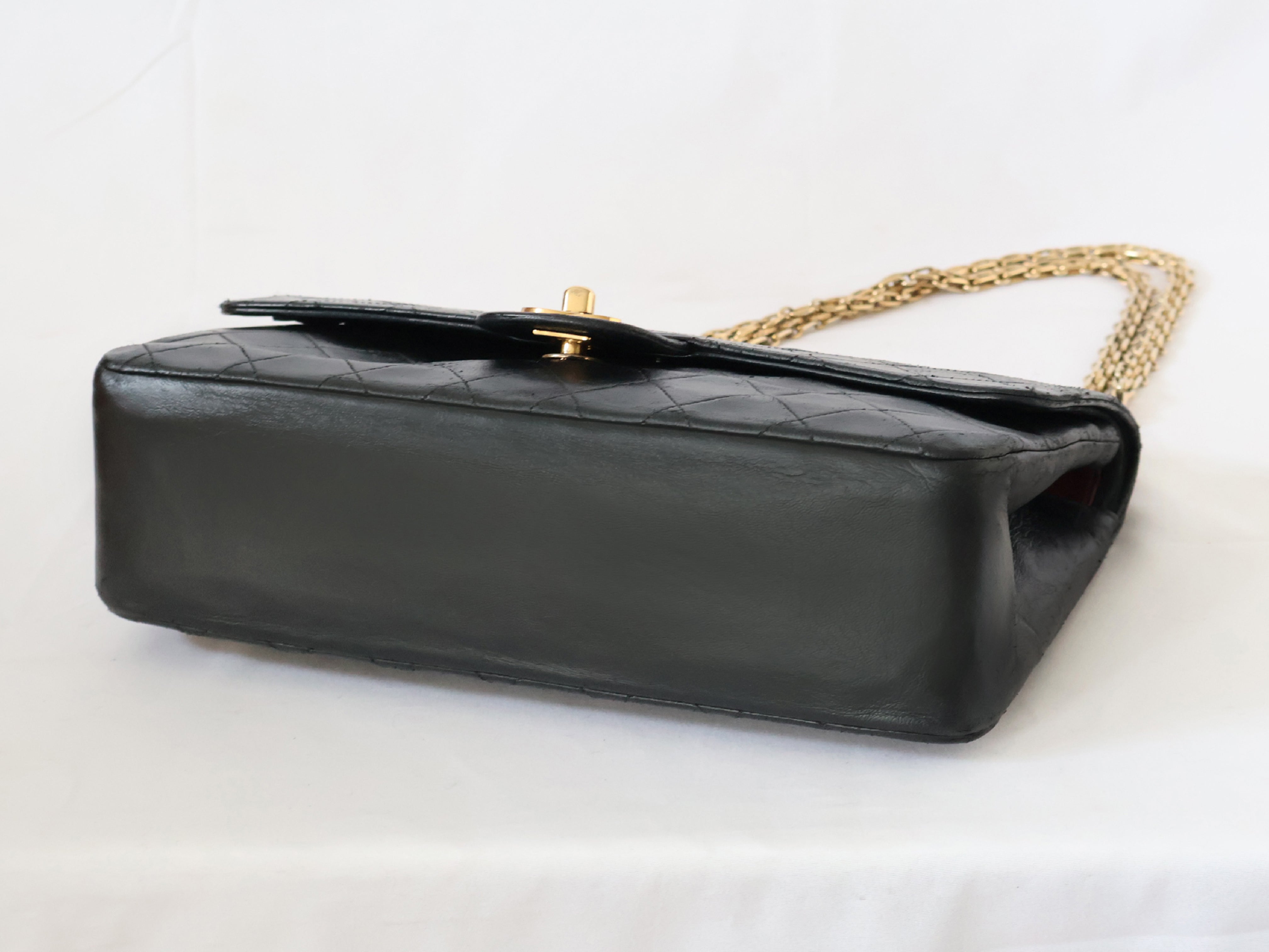 CHANEL Matlasse Lambskin W Flap W Chain Shoulder Black Shoulder Bag