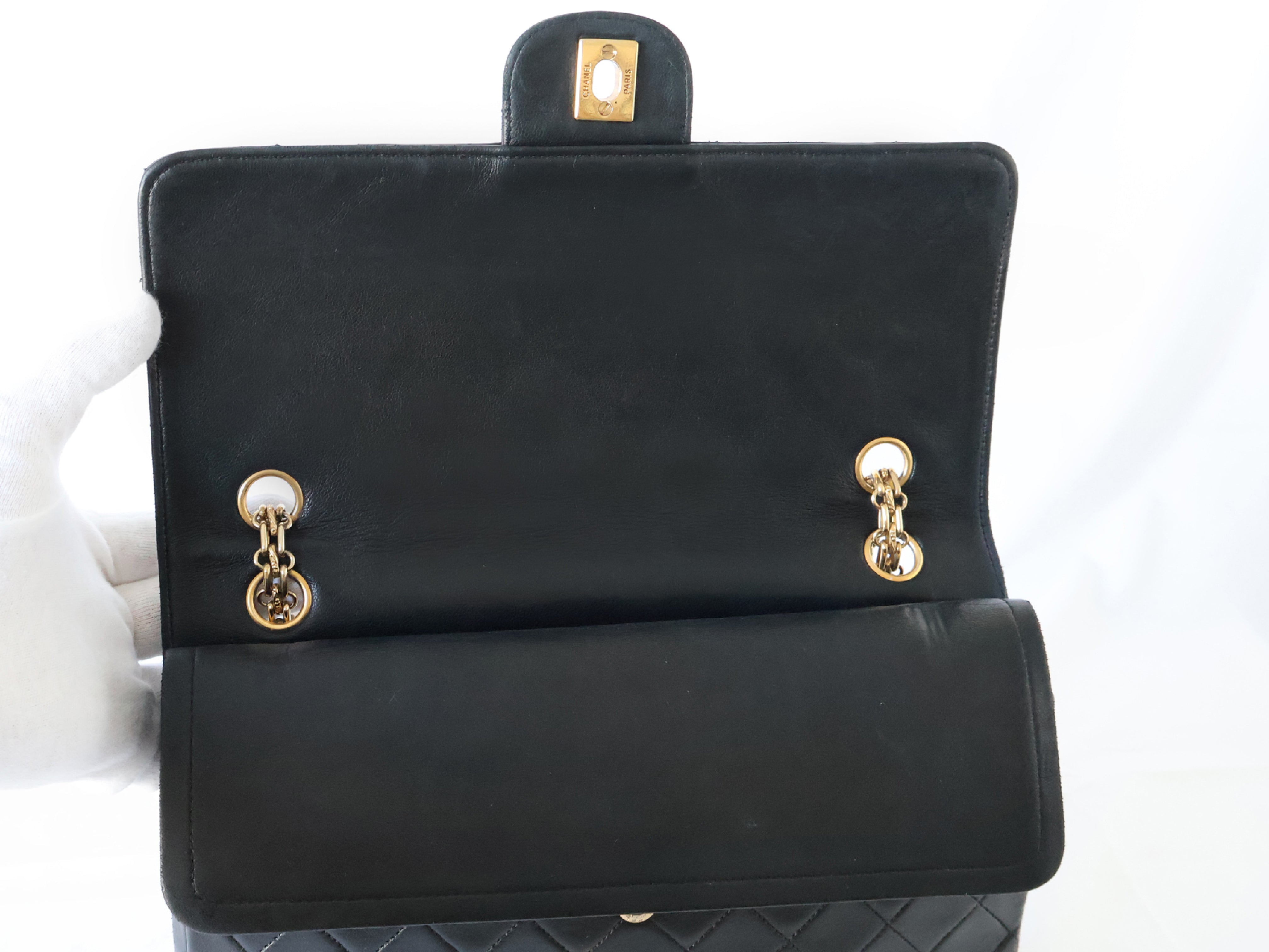 CHANEL Matlasse Lambskin W Flap W Chain Shoulder Black Shoulder Bag