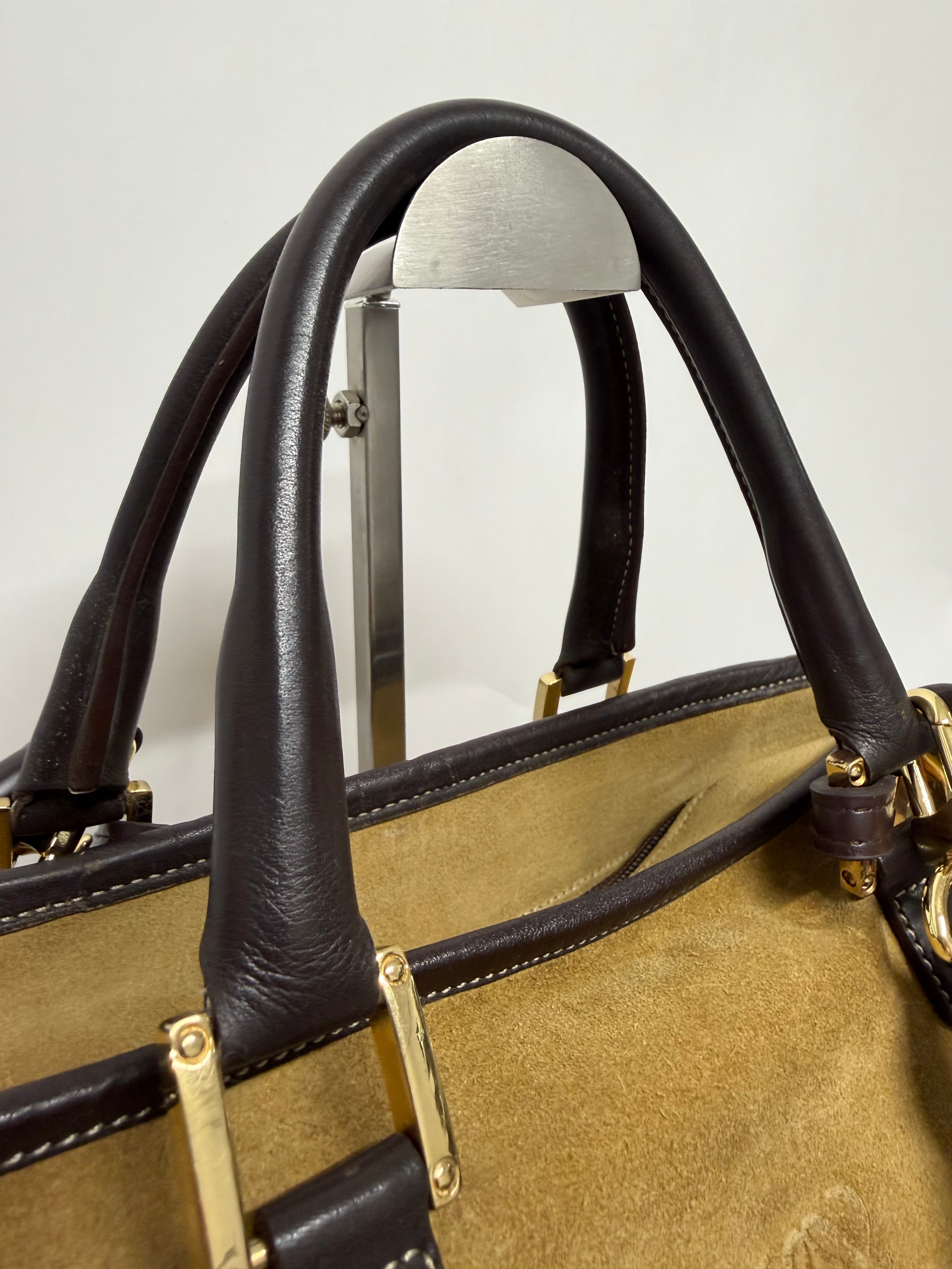 Loewe Amazona 32 Ante Oro y Piel Marrón