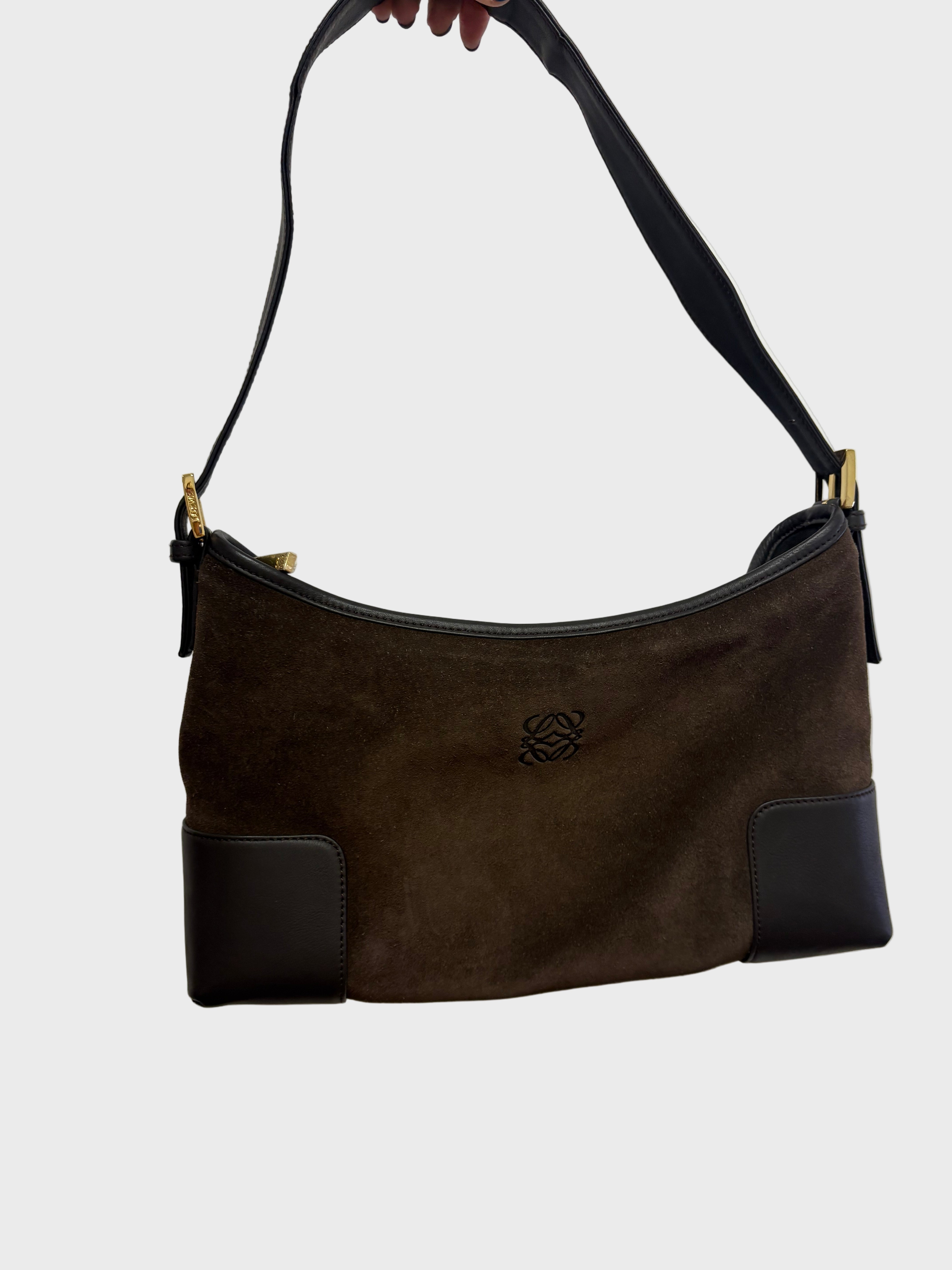 Loewe hobo bag ante y piel marrón oscuro