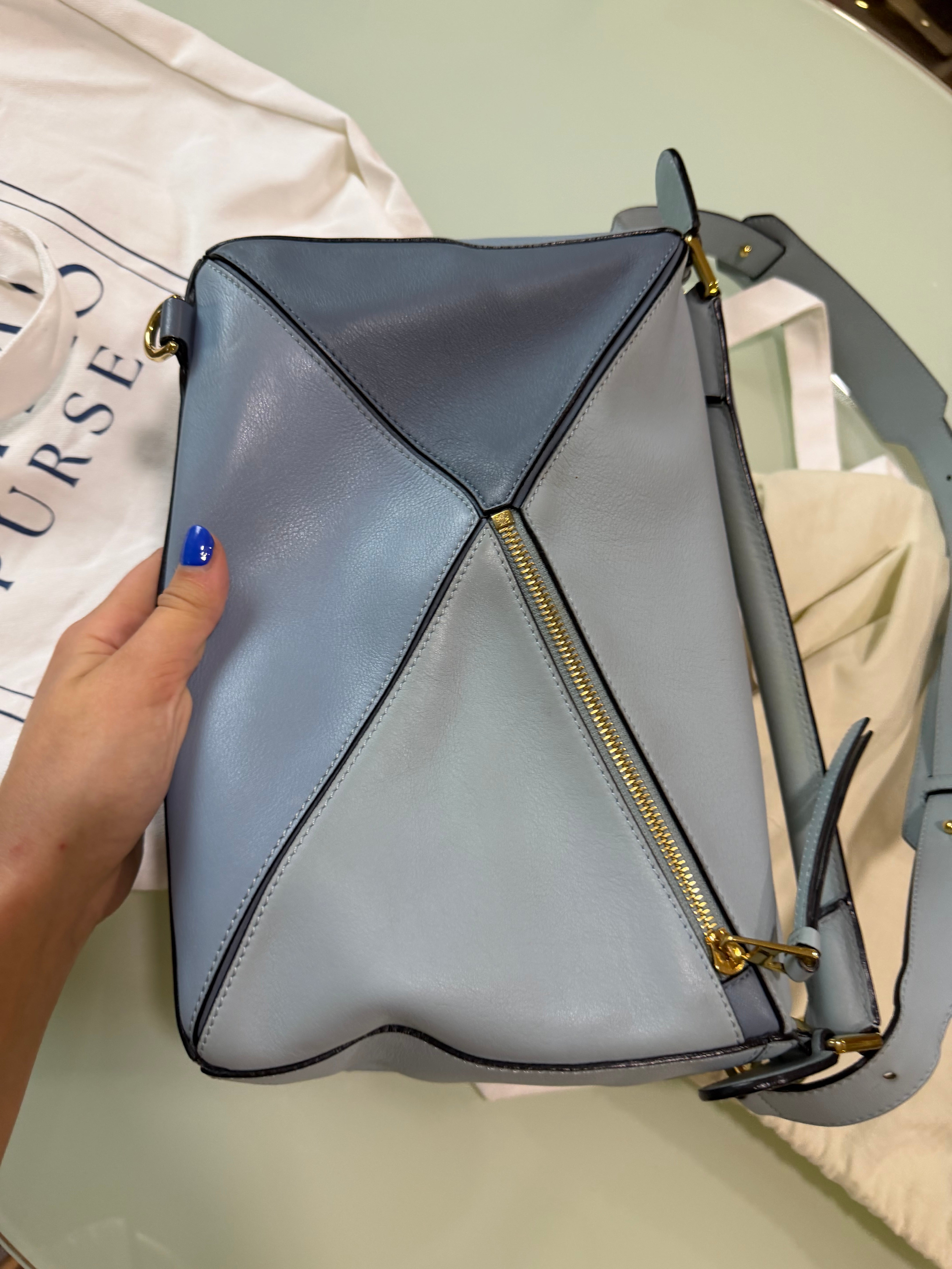 Loewe puzzle bag mediano tricolor sky baby blue