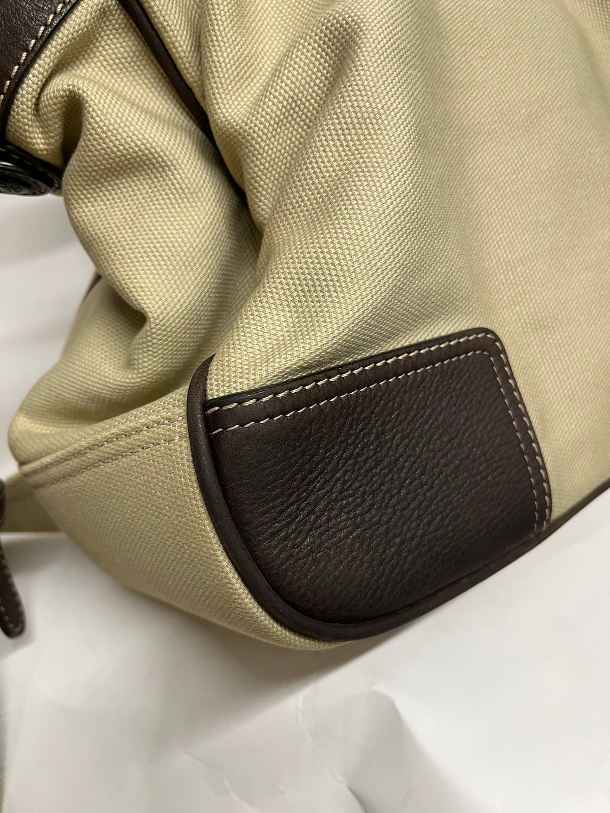 Loewe Tote Lona Crema con Anagrama en Piel Marrón y bandolera