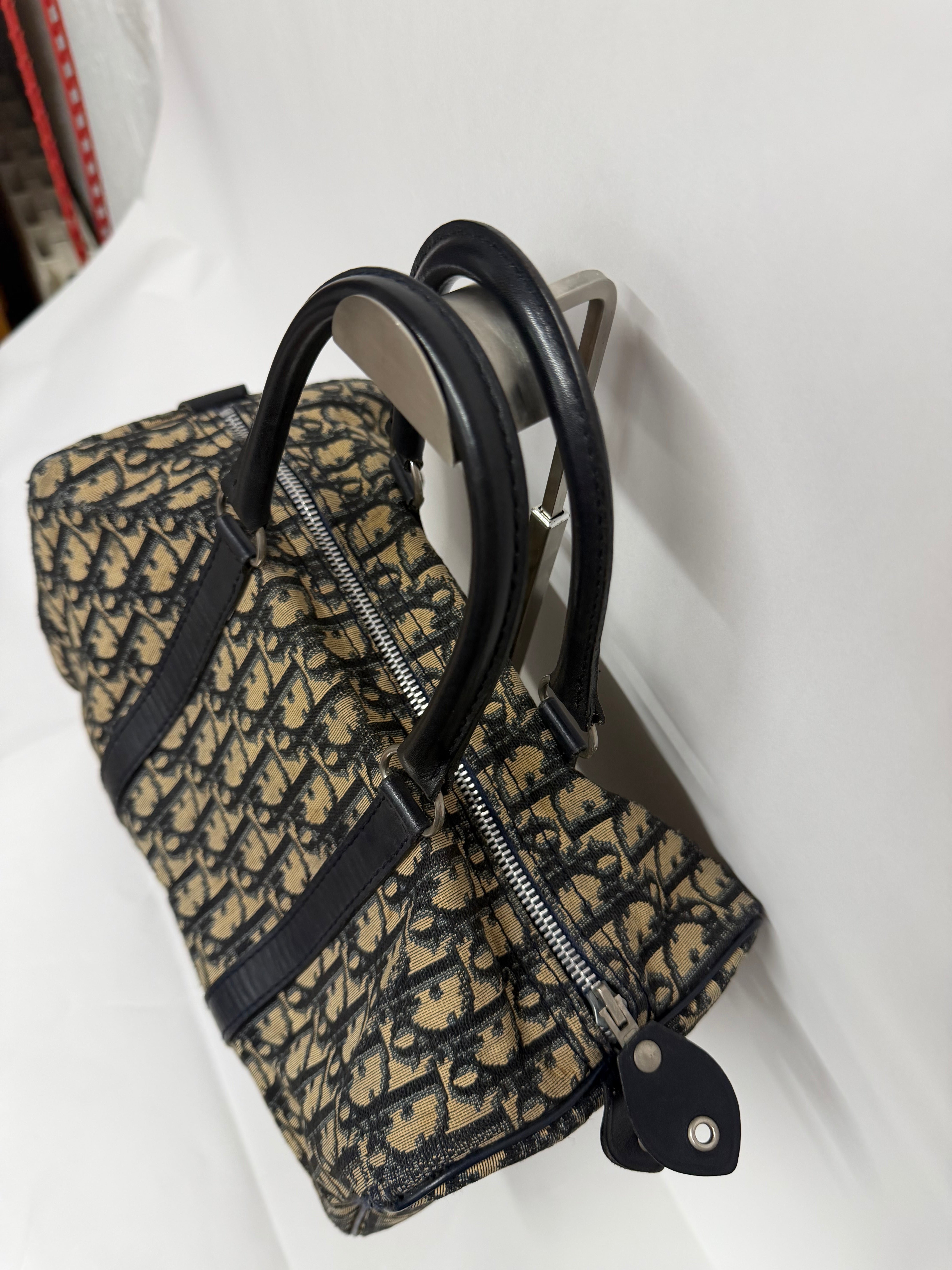 Dior Trotter Boston Bag Canvas x Leather Azul Marino