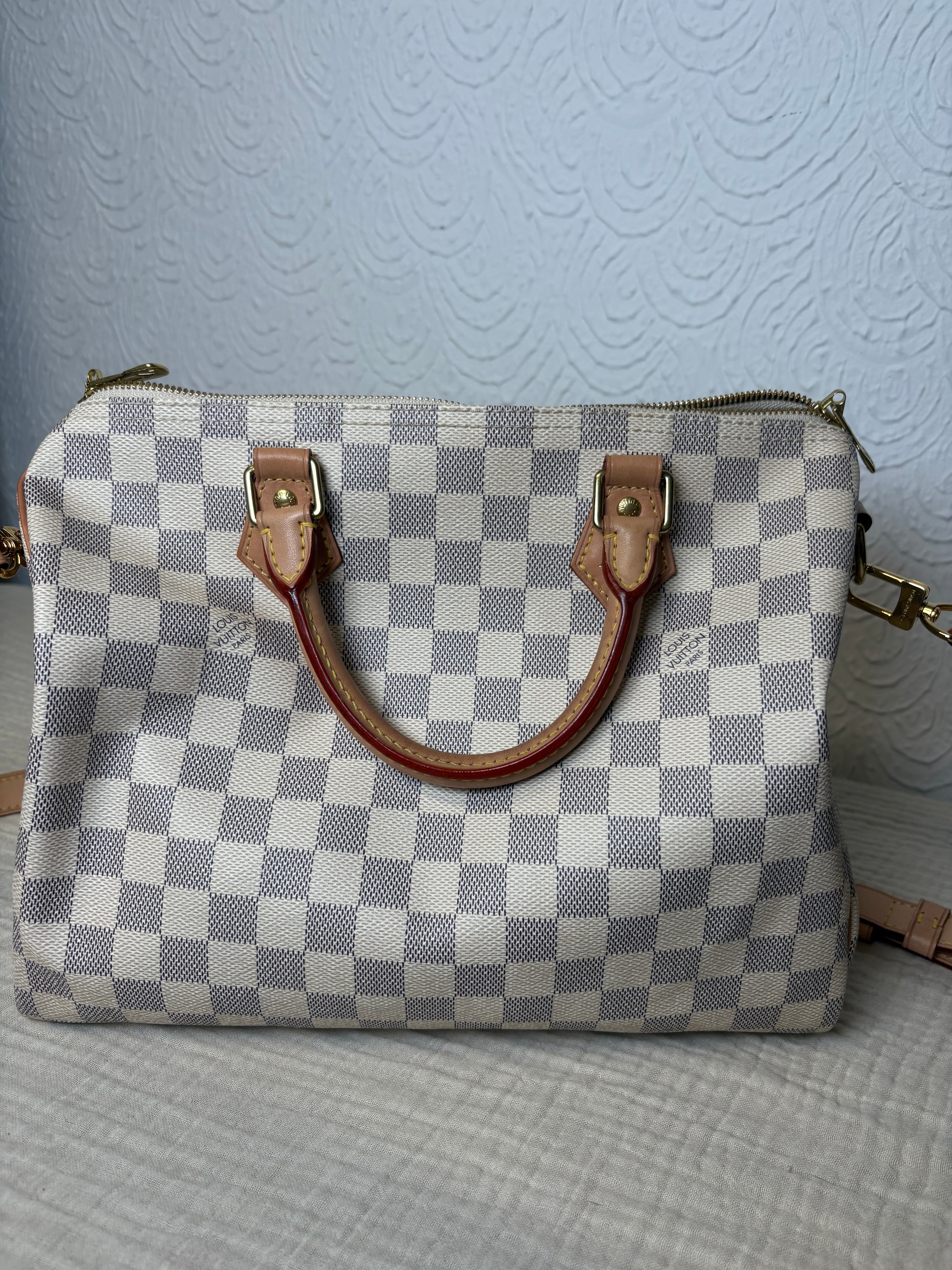 Louis Vuitton Speedy 30 Bandoulière Canvas Damier Azur y piel vachetta