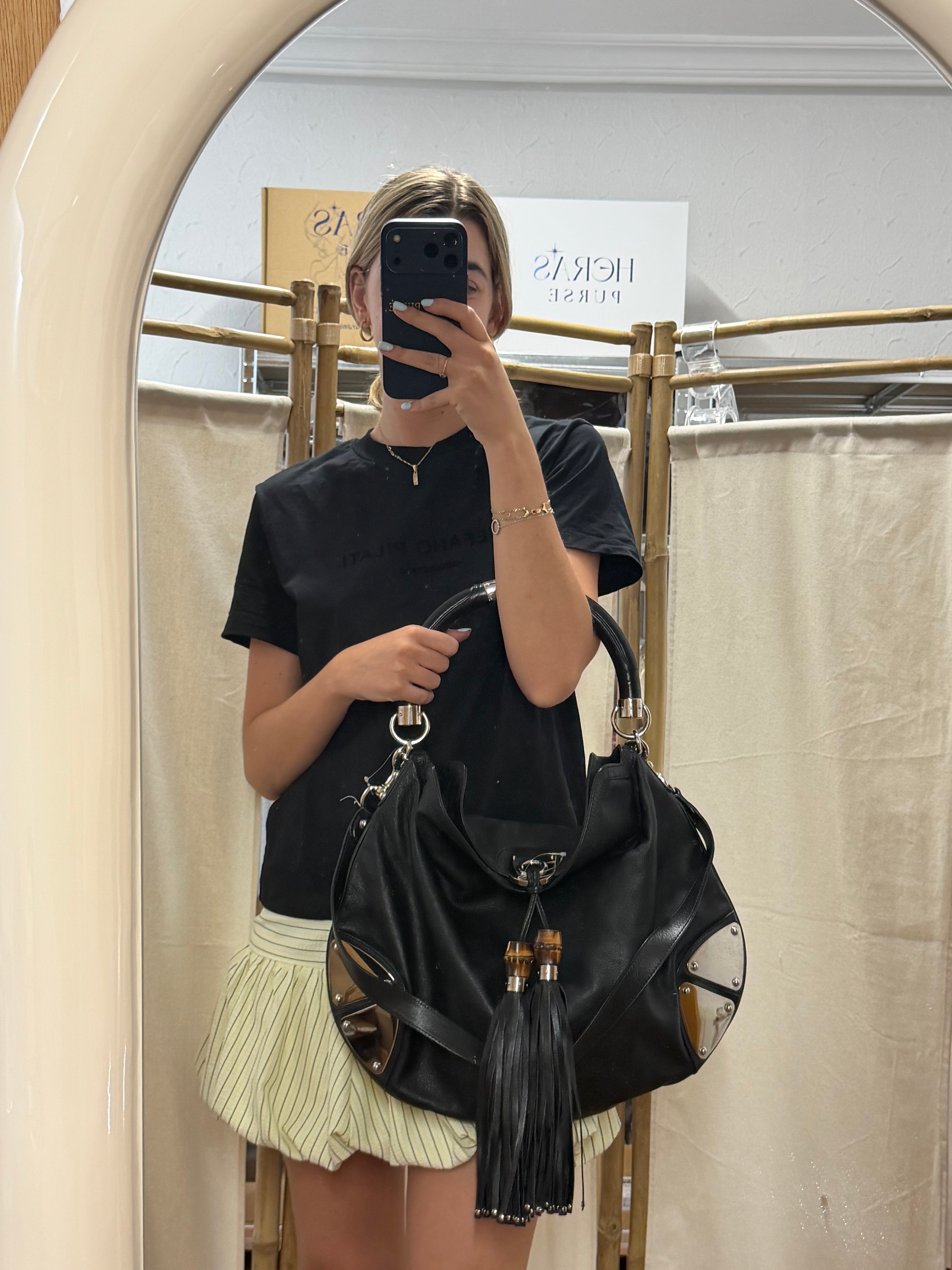 Gucci Indy Hobo Grande Piel Negra con Bambú