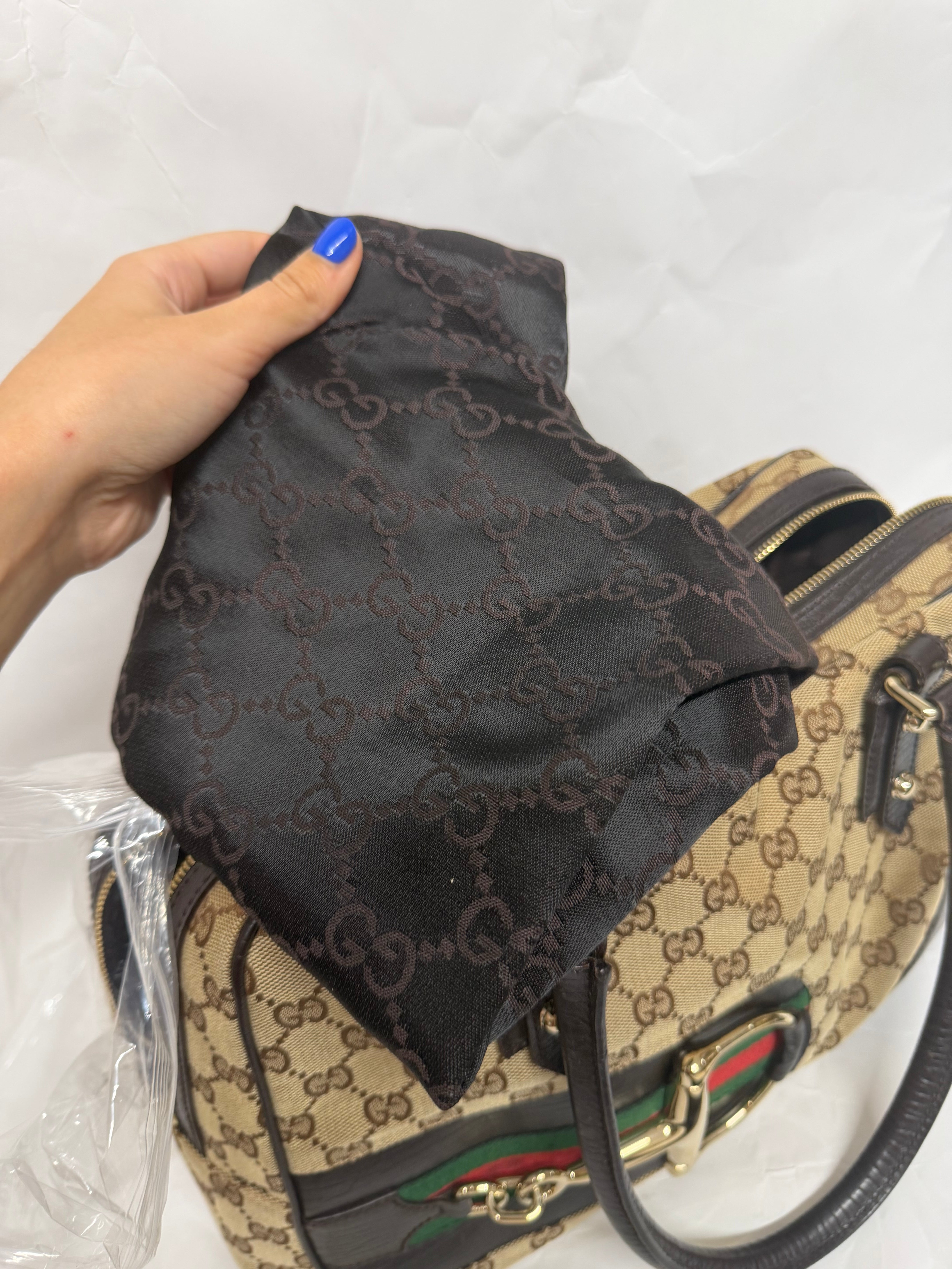 Gucci Hasler Horsebit GG Canvas Shoulder Bag