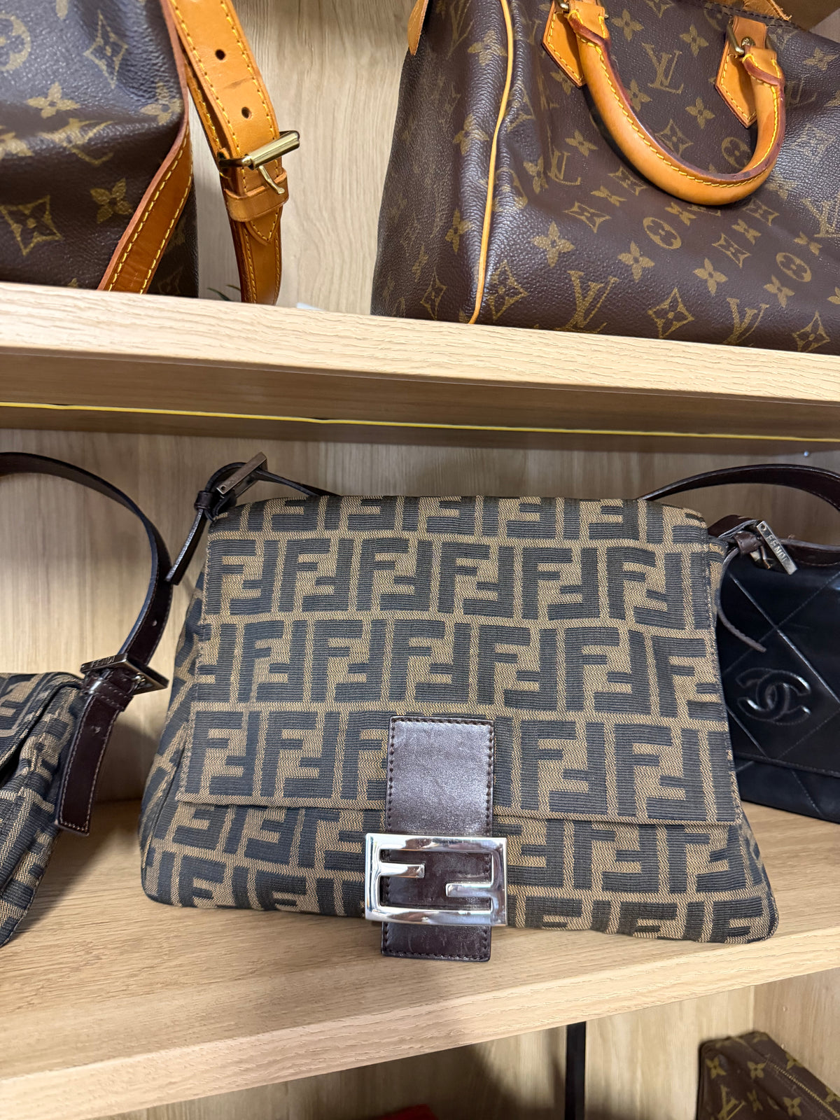 Fendi Mamma Baguette Lona Zucca Marrón vintage