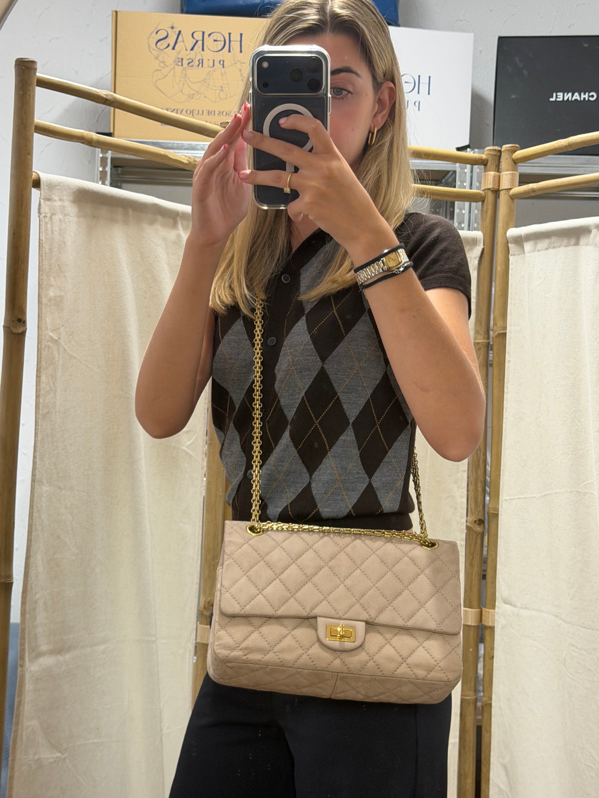 Chanel Reissue 2.55 Double Flap 227 Piel Caviar Nobuk Beige · Serie 17