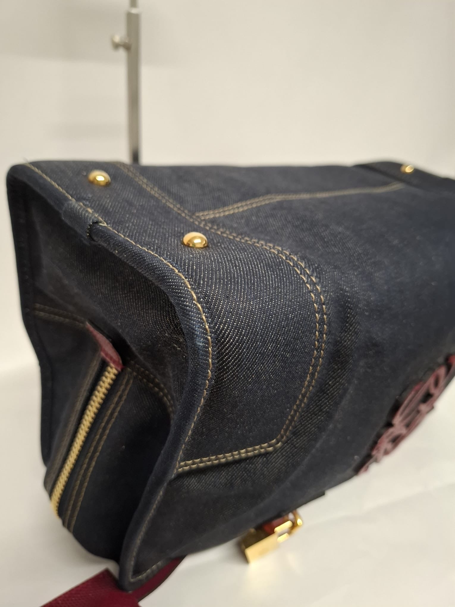 Loewe Amazona 36 Denim y Piel Rosa Efecto Lagarto
