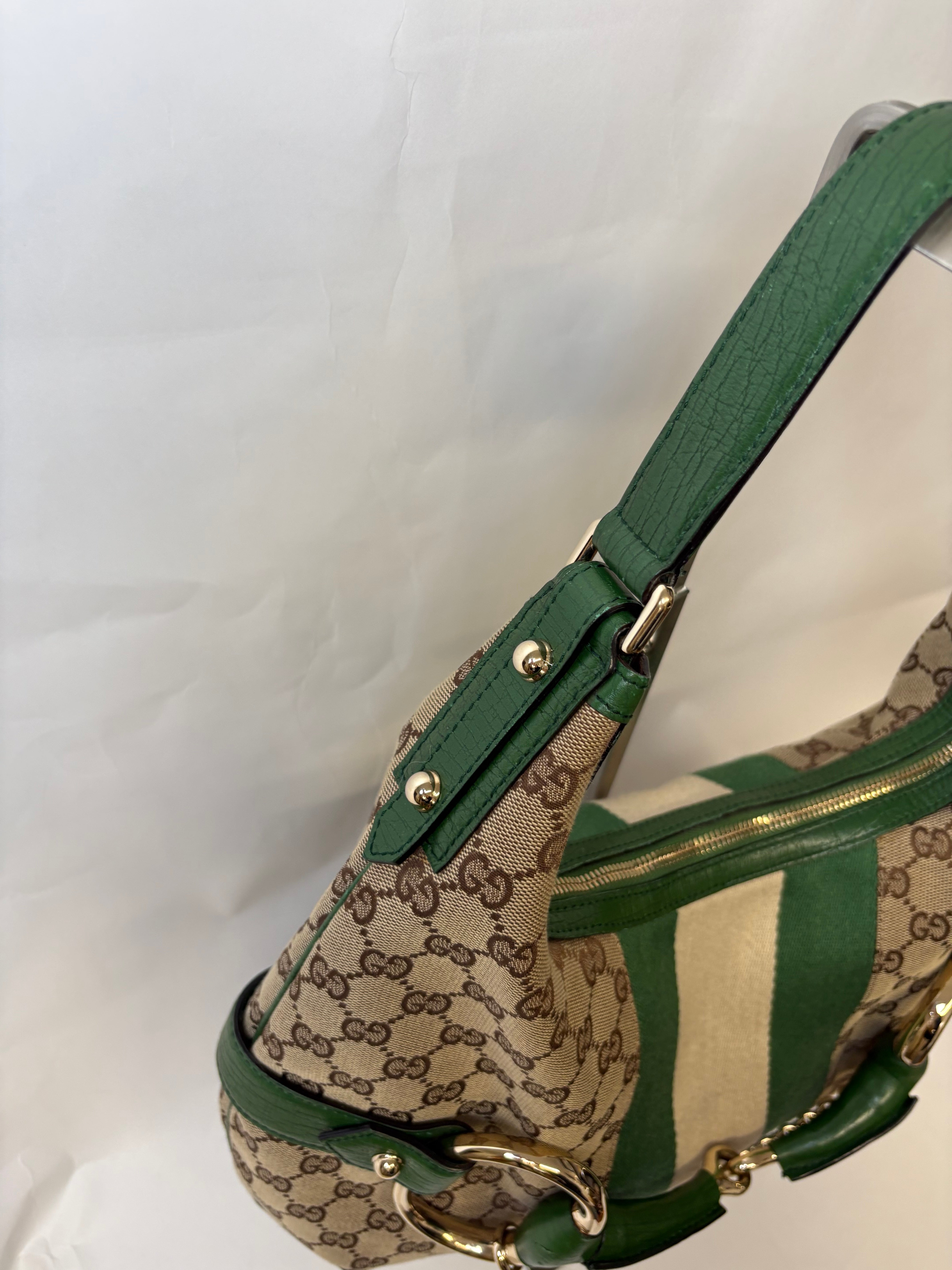 Gucci Horsebit Hobo chain large GG Canvas Verde Web