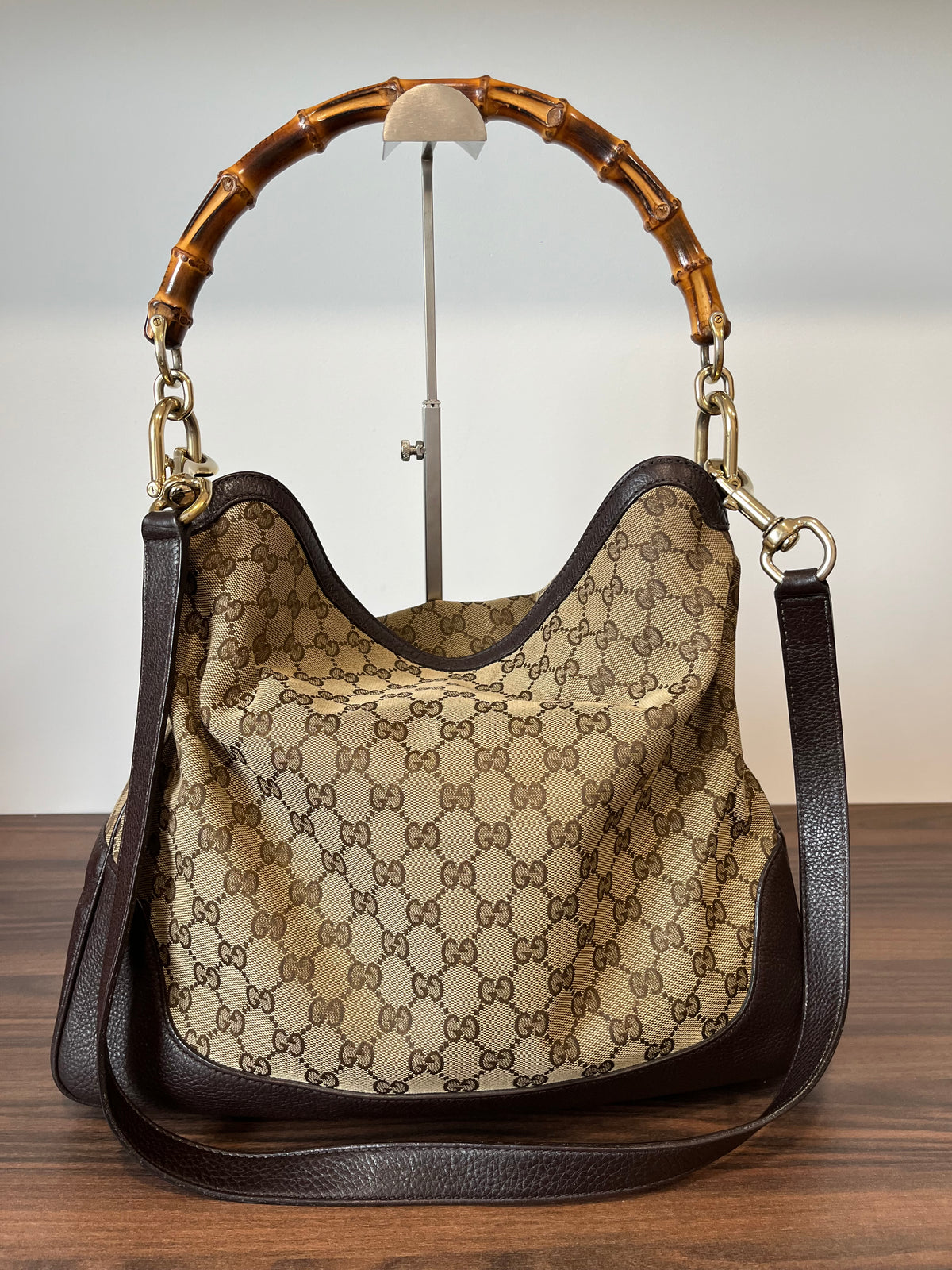 Gucci hobo Bamboo Lona GG Beige con Bandolera