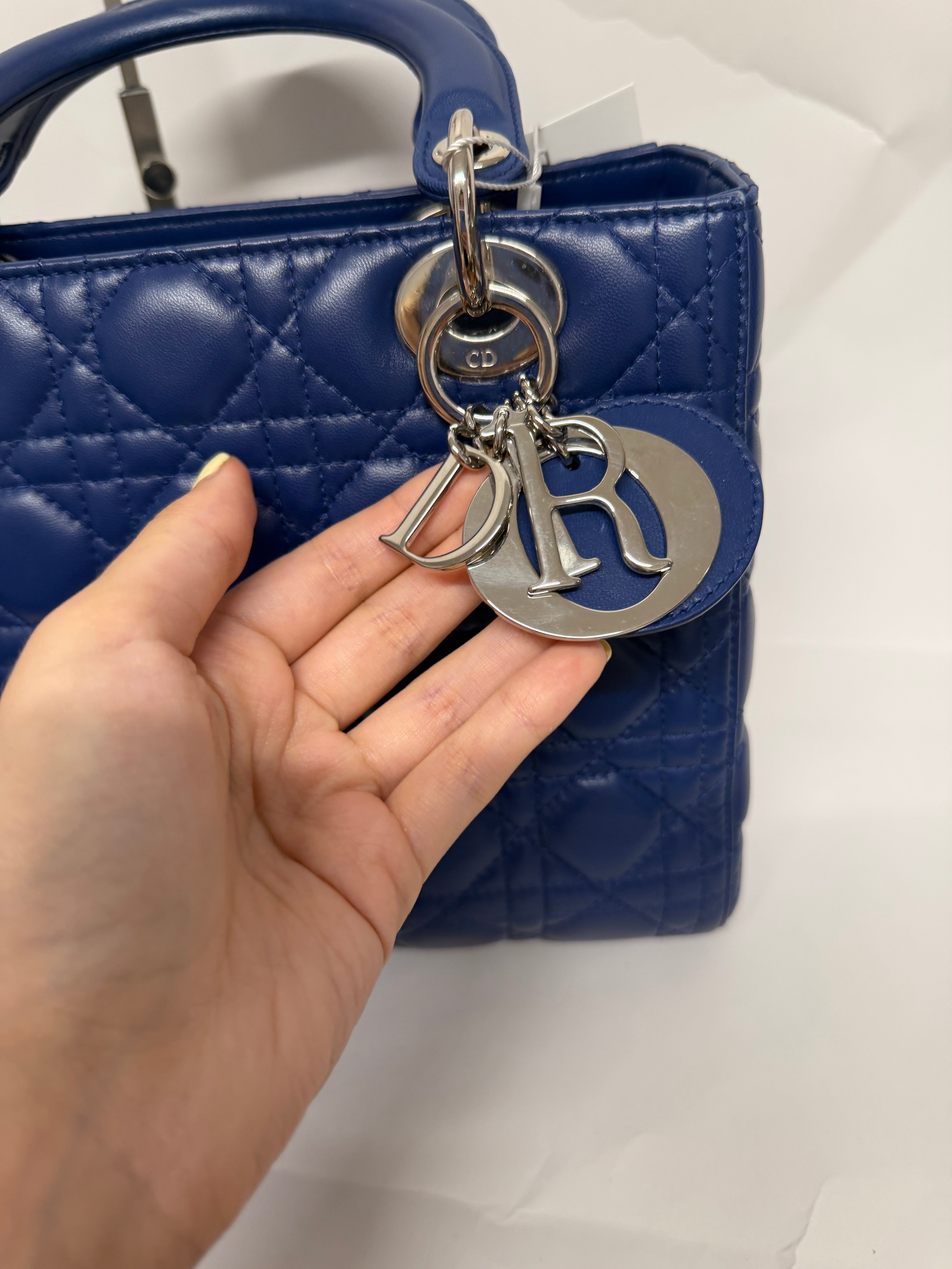 Christian Dior Lady Dior Mediano Azul Lambskin Cannage