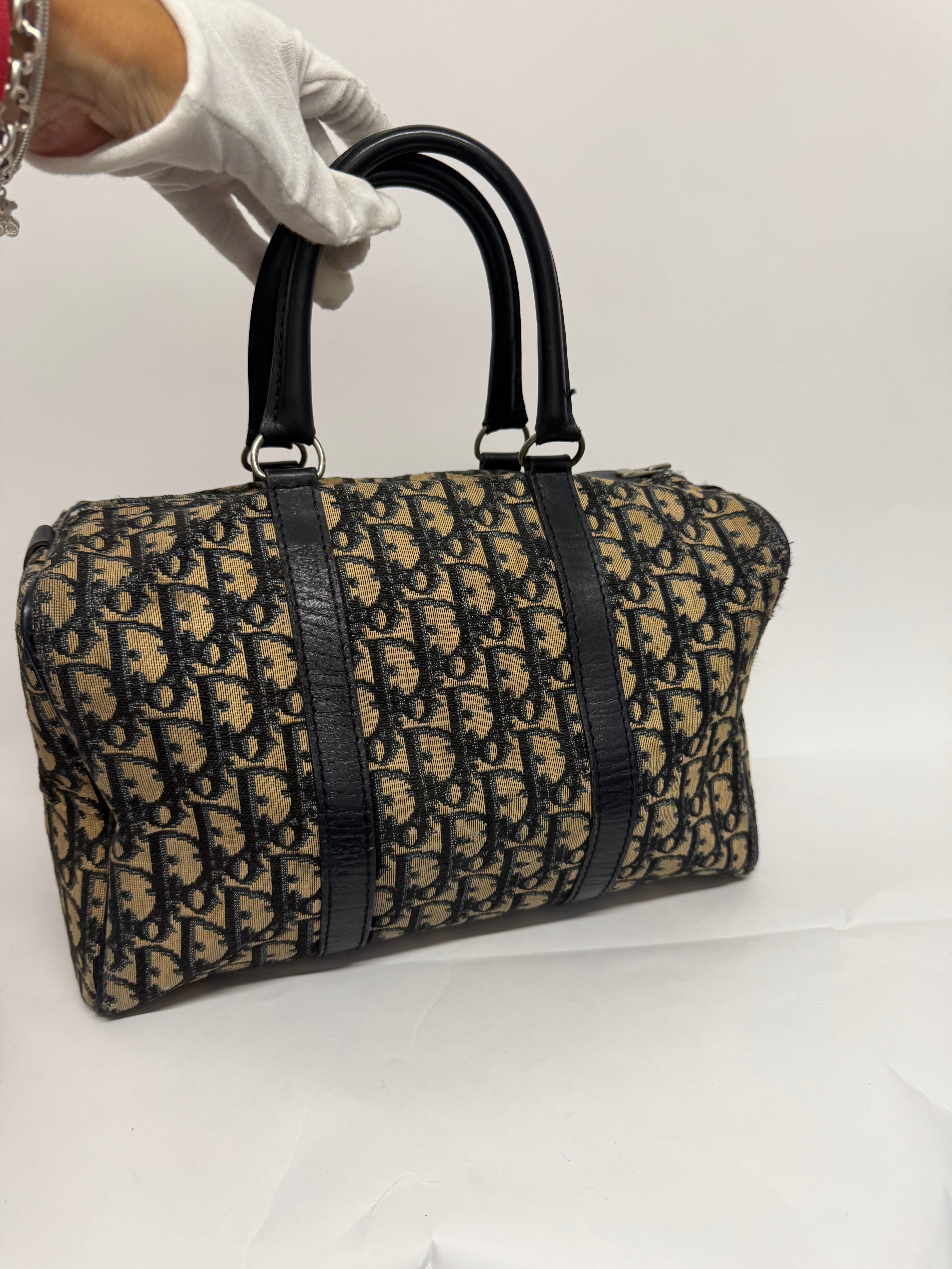 Dior Trotter Boston Bag Canvas x Leather Azul Marino