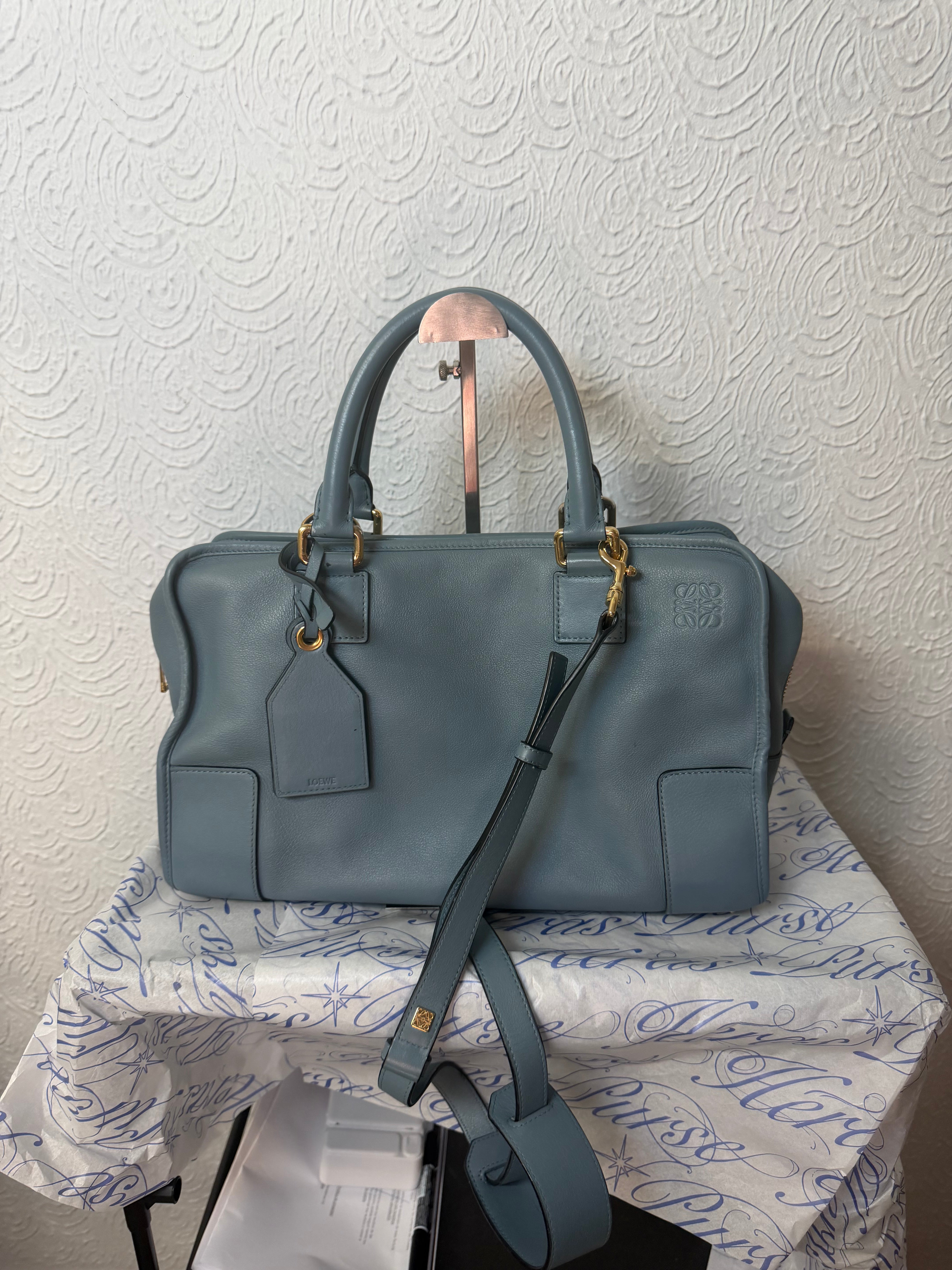 Loewe Amazona 36 Piel Azul Grisáceo y bandolera original