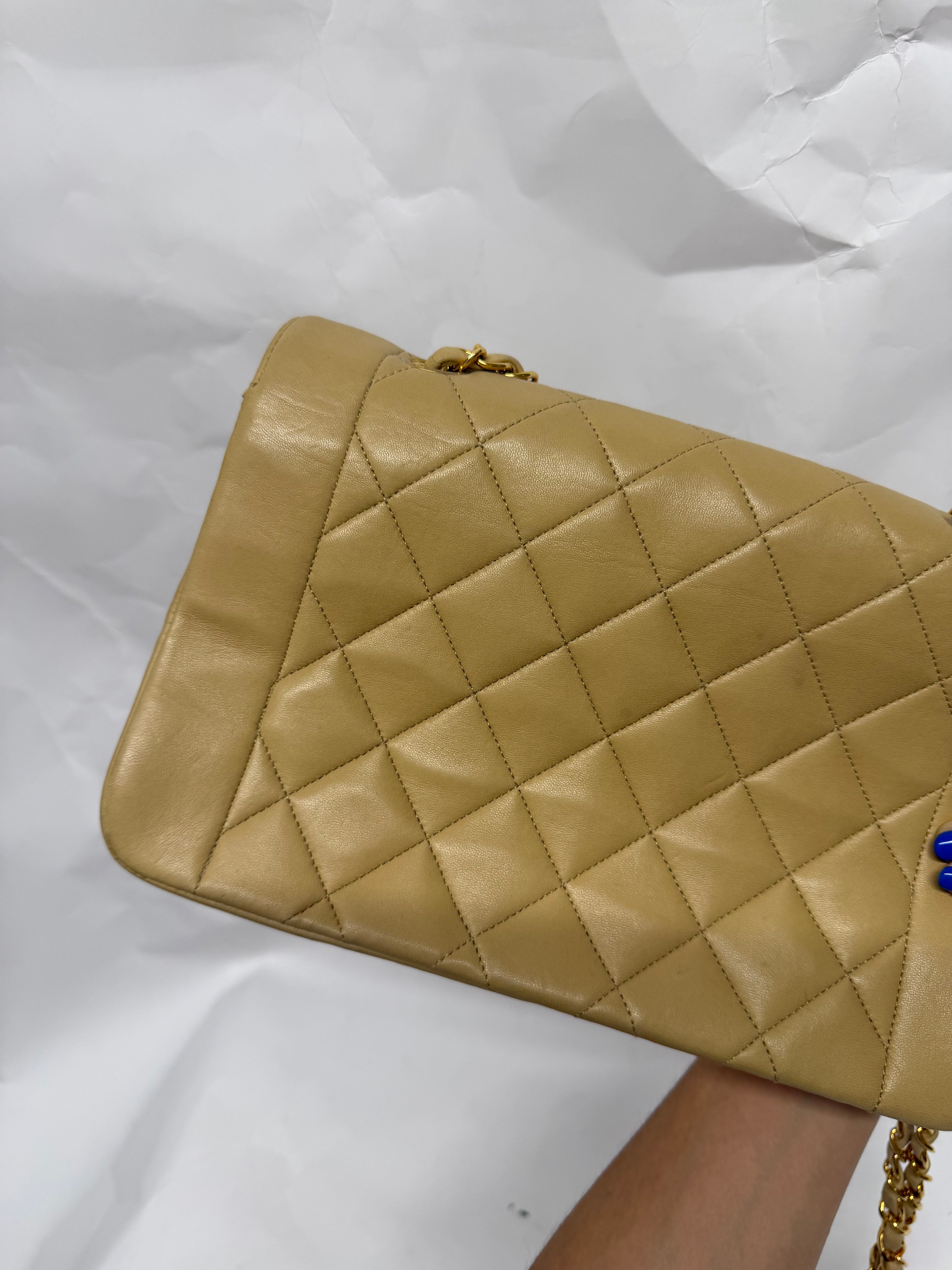 Chanel Diana Matelassé Lambskin Chain Shoulder Bag | Beige
