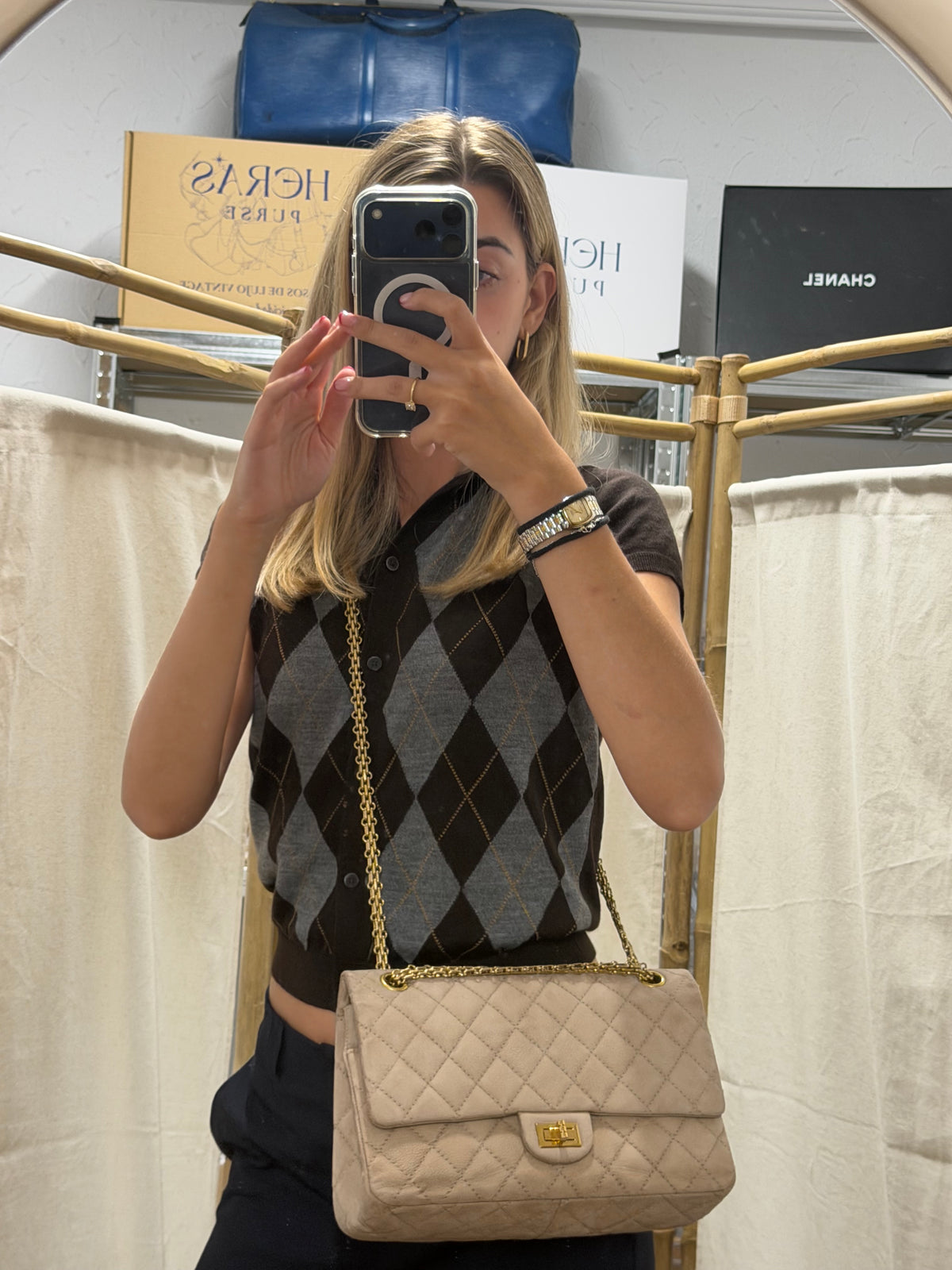 Chanel Reissue 2.55 Double Flap 227 Piel Caviar Nobuk Beige · Serie 17