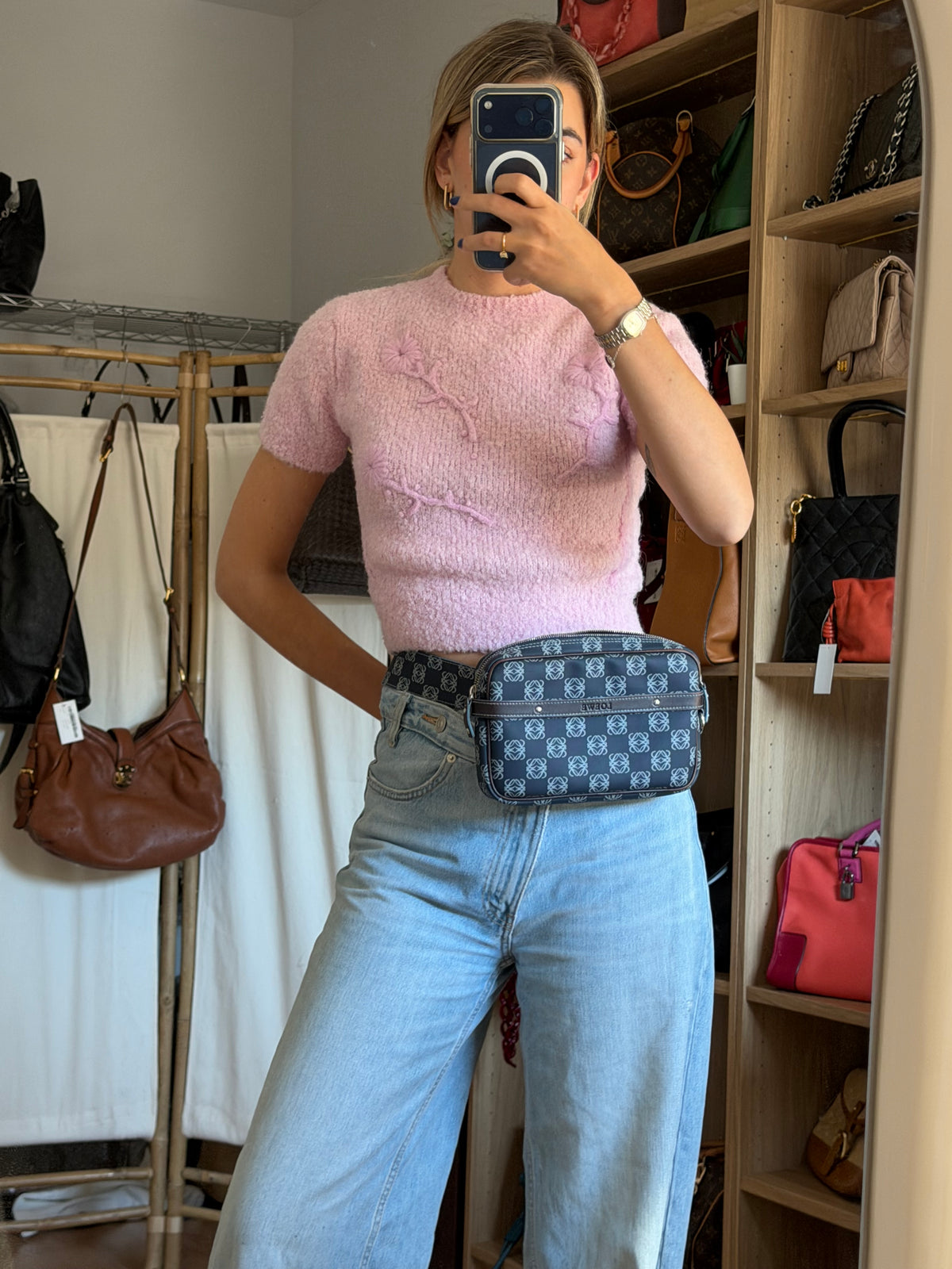 Loewe Belt Bag Jacquard Anagrama Azul Marino · tres en Uno