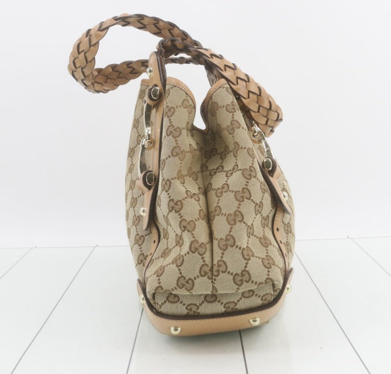 Gucci Pelham GG Canvas Beige & Camel Piel trenzada Mediano