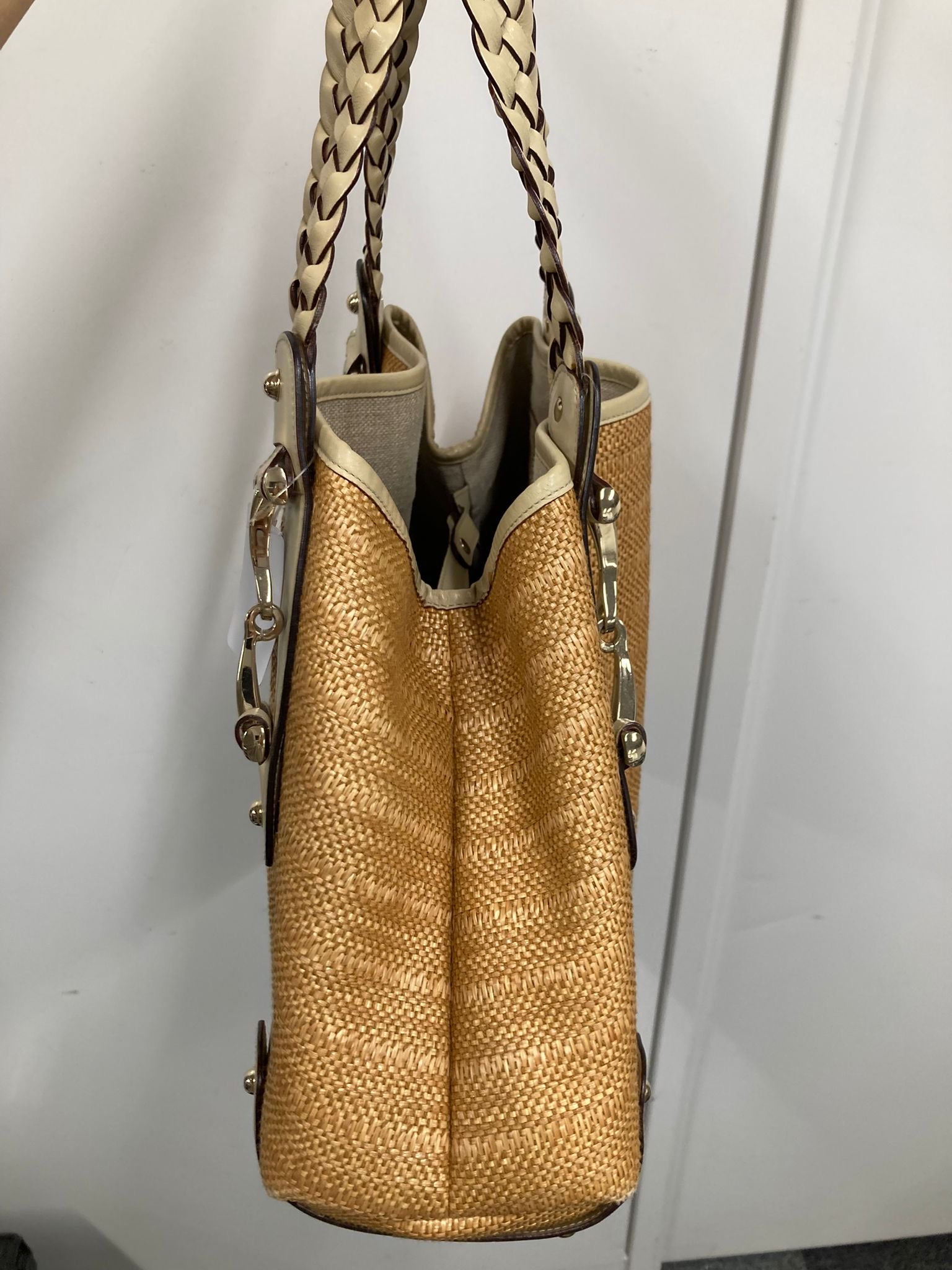 Gucci Horsebit Tote Bag en rafia y piel beige trenzada