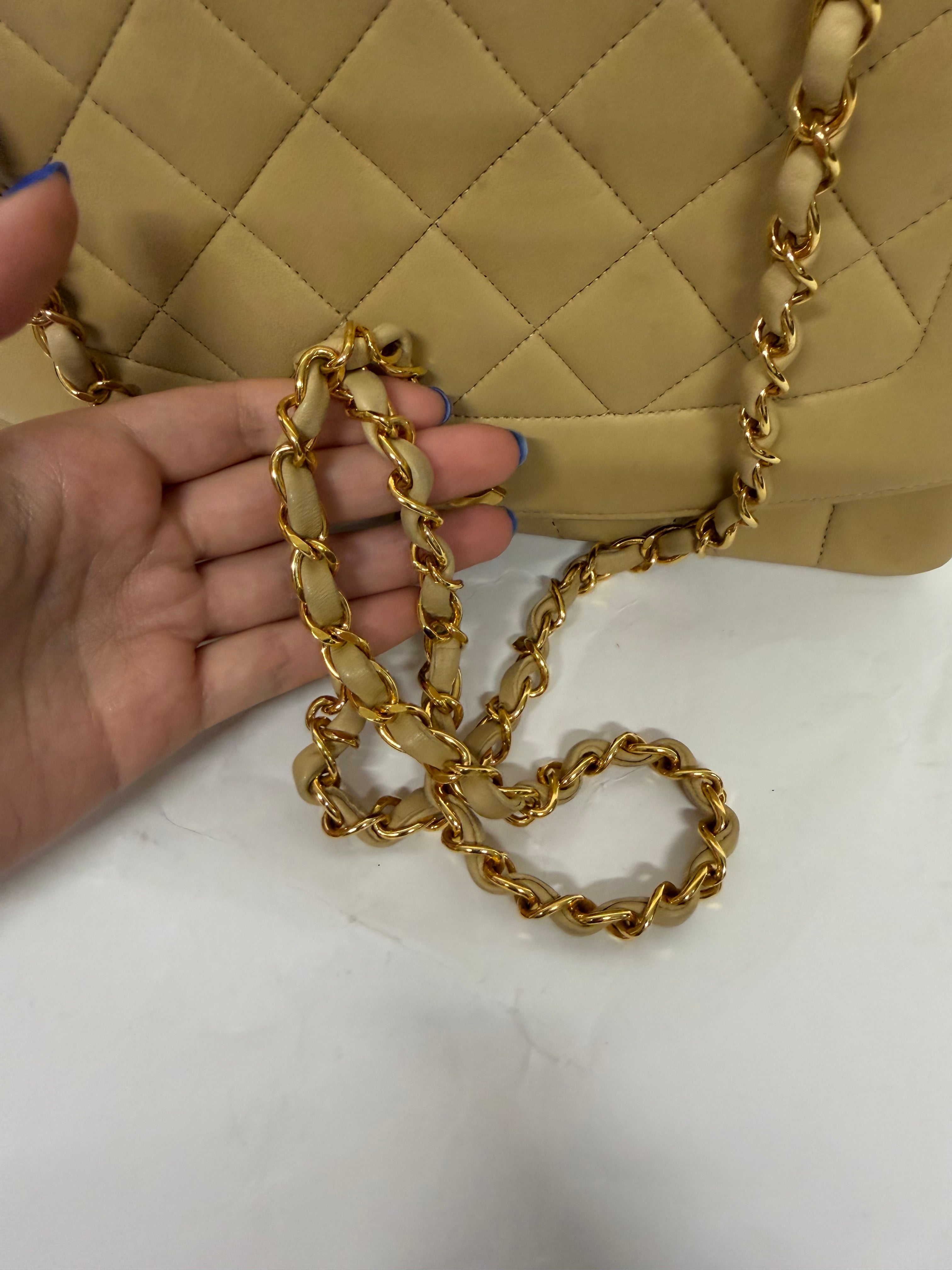 Chanel Diana Matelassé Lambskin Chain Shoulder Bag | Beige