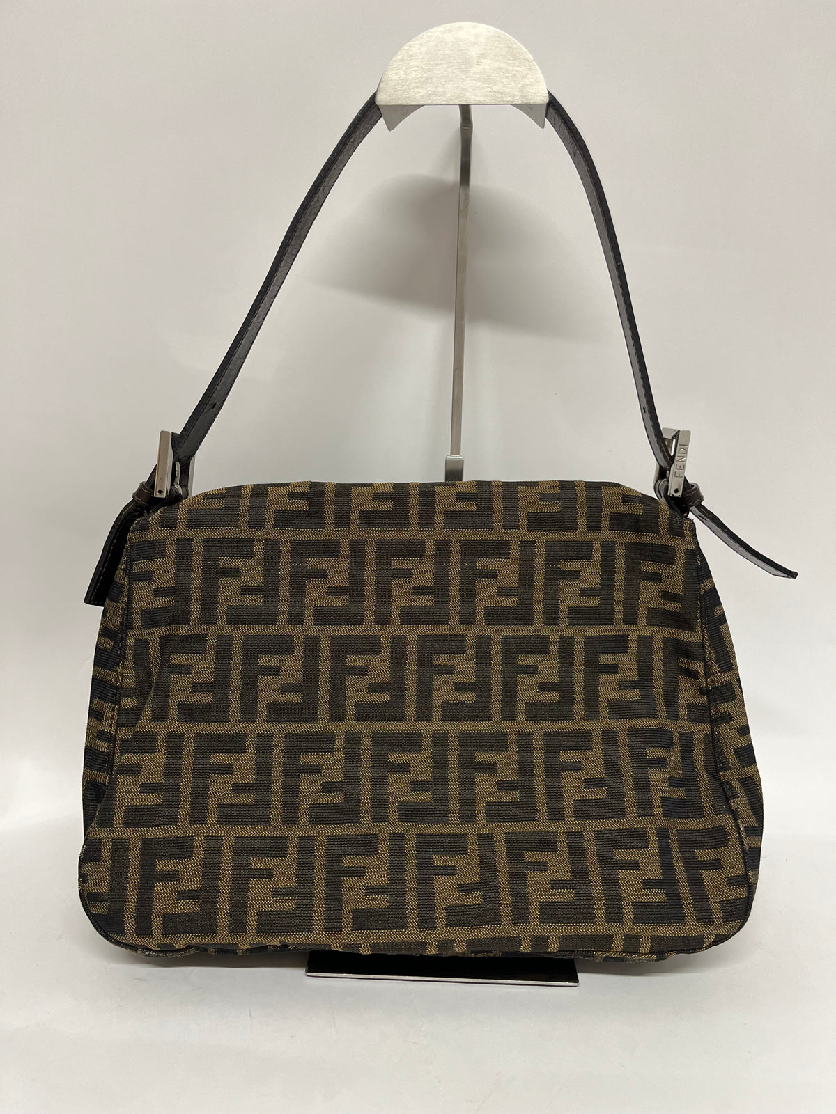 Fendi Mamma Baguette Lona Zucca y Piel Marrón
