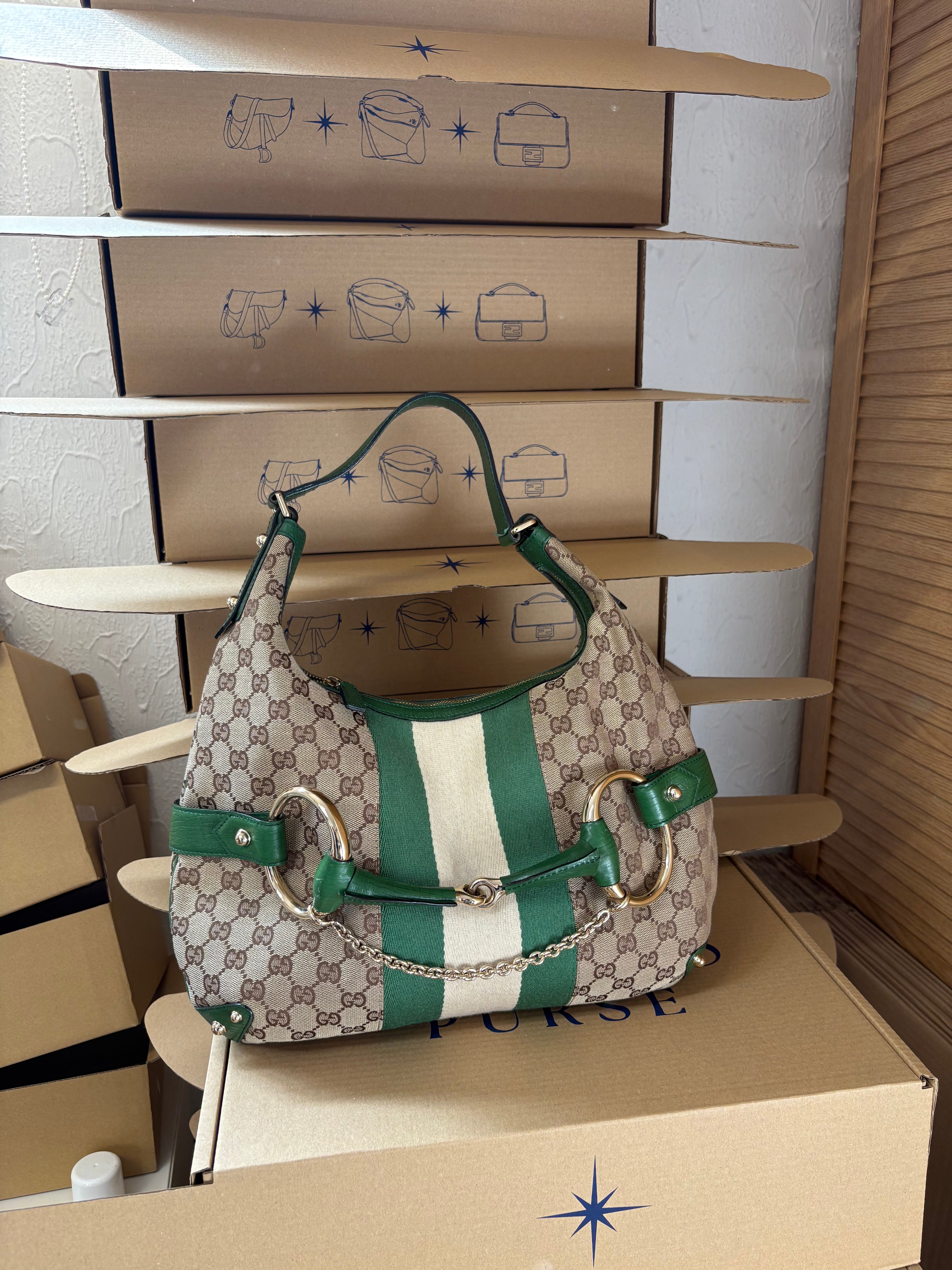 Gucci Horsebit Hobo chain large GG Canvas Verde Web